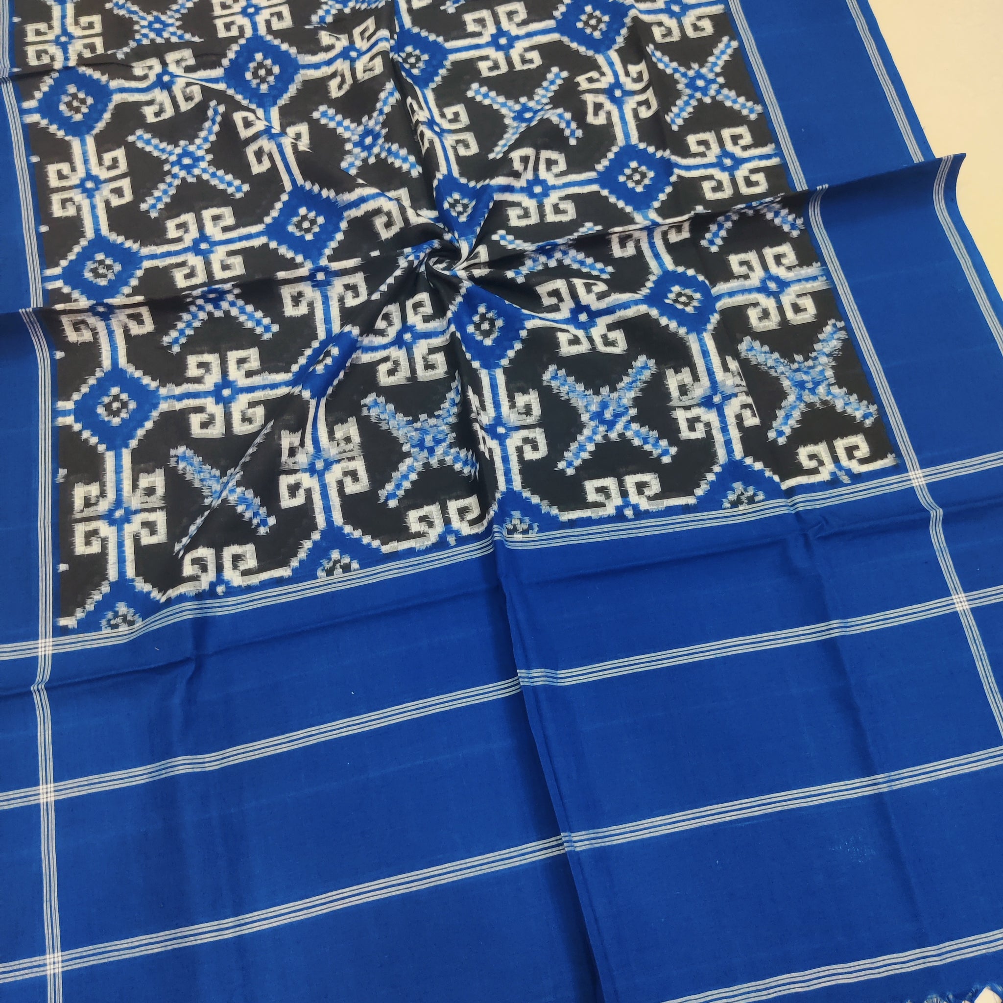 BLUE - TELIA RUMAL HANDLOOM COTTON POCHAMPALLY DOUBLE IKAT DUPATTA 07