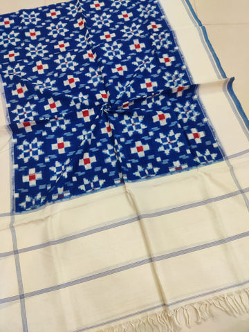 BLUE - TELIA RUMAL HANDLOOM COTTON POCHAMPALLY DOUBLE IKAT DUPATTA 11