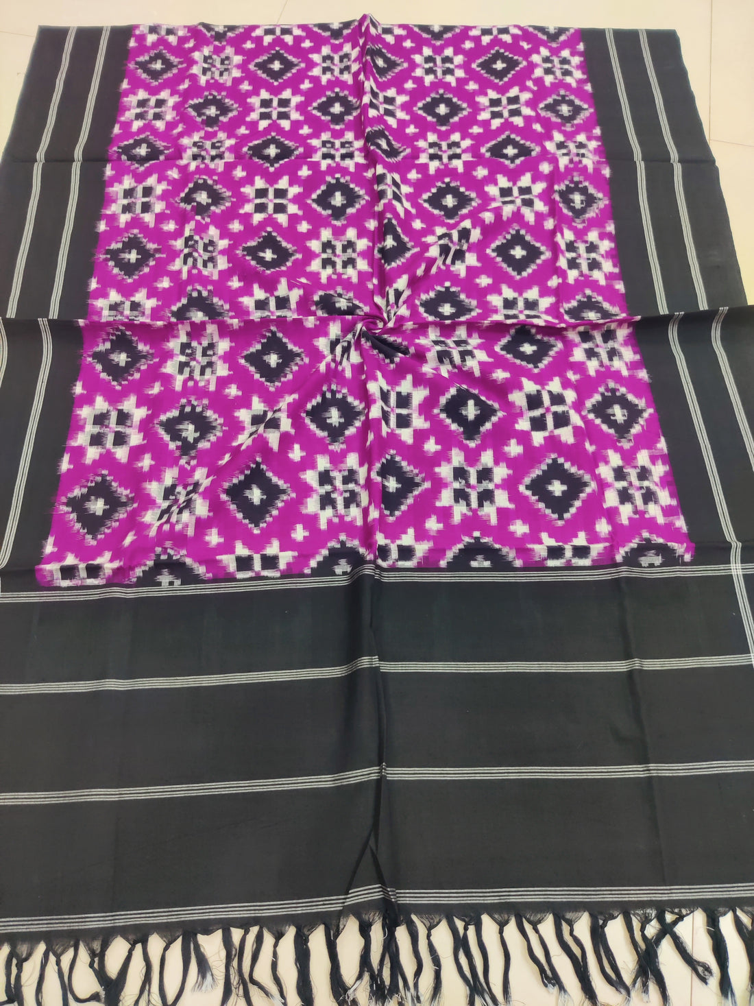 PURPLE - TELIA RUMAL HANDLOOM COTTON POCHAMPALLY DOUBLE IKAT DUPATTA 13