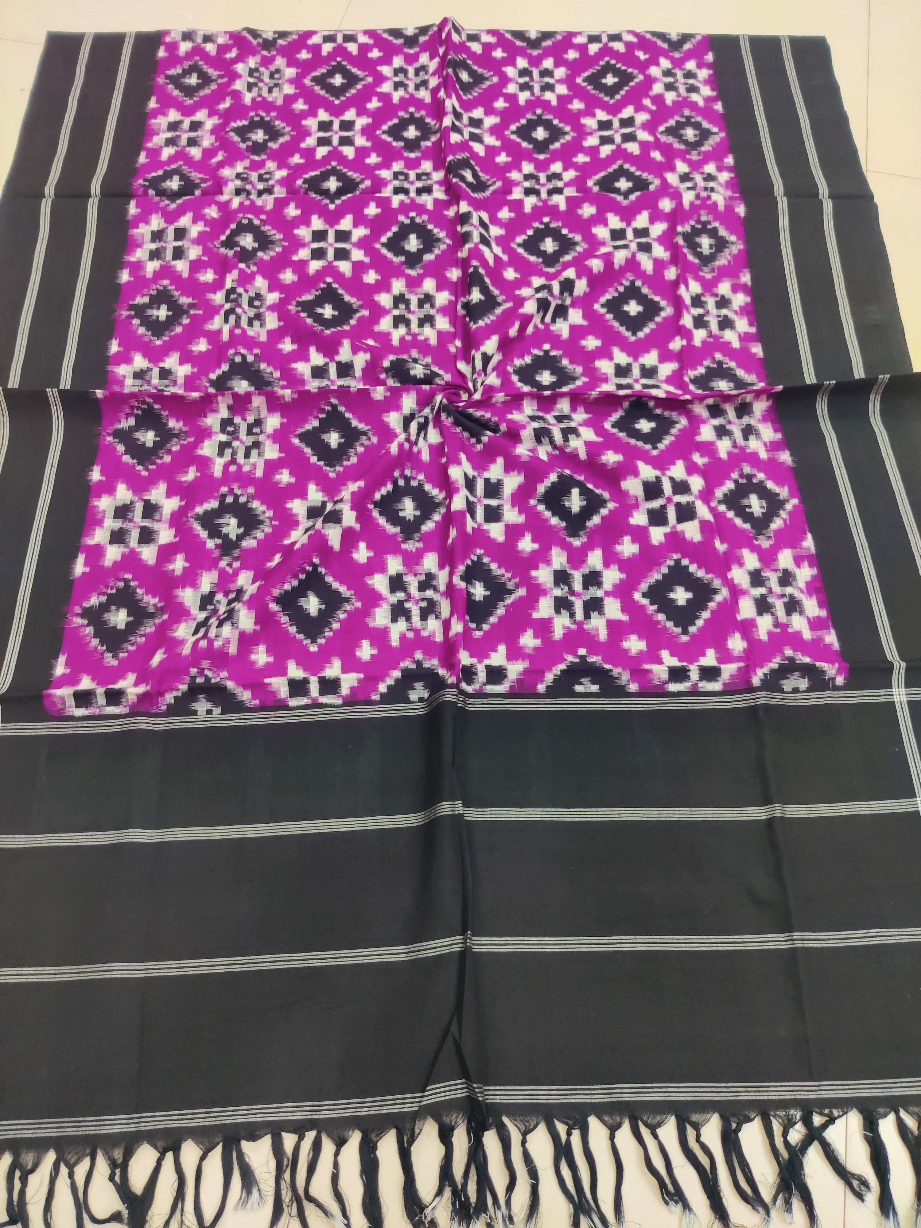 PURPLE - TELIA RUMAL HANDLOOM COTTON POCHAMPALLY DOUBLE IKAT DUPATTA 13