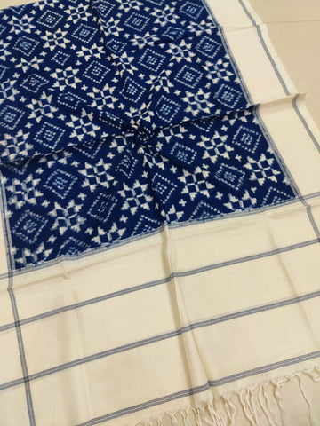 BLUE - TELIA RUMAL HANDLOOM COTTON POCHAMPALLY DOUBLE IKAT DUPATTA 14