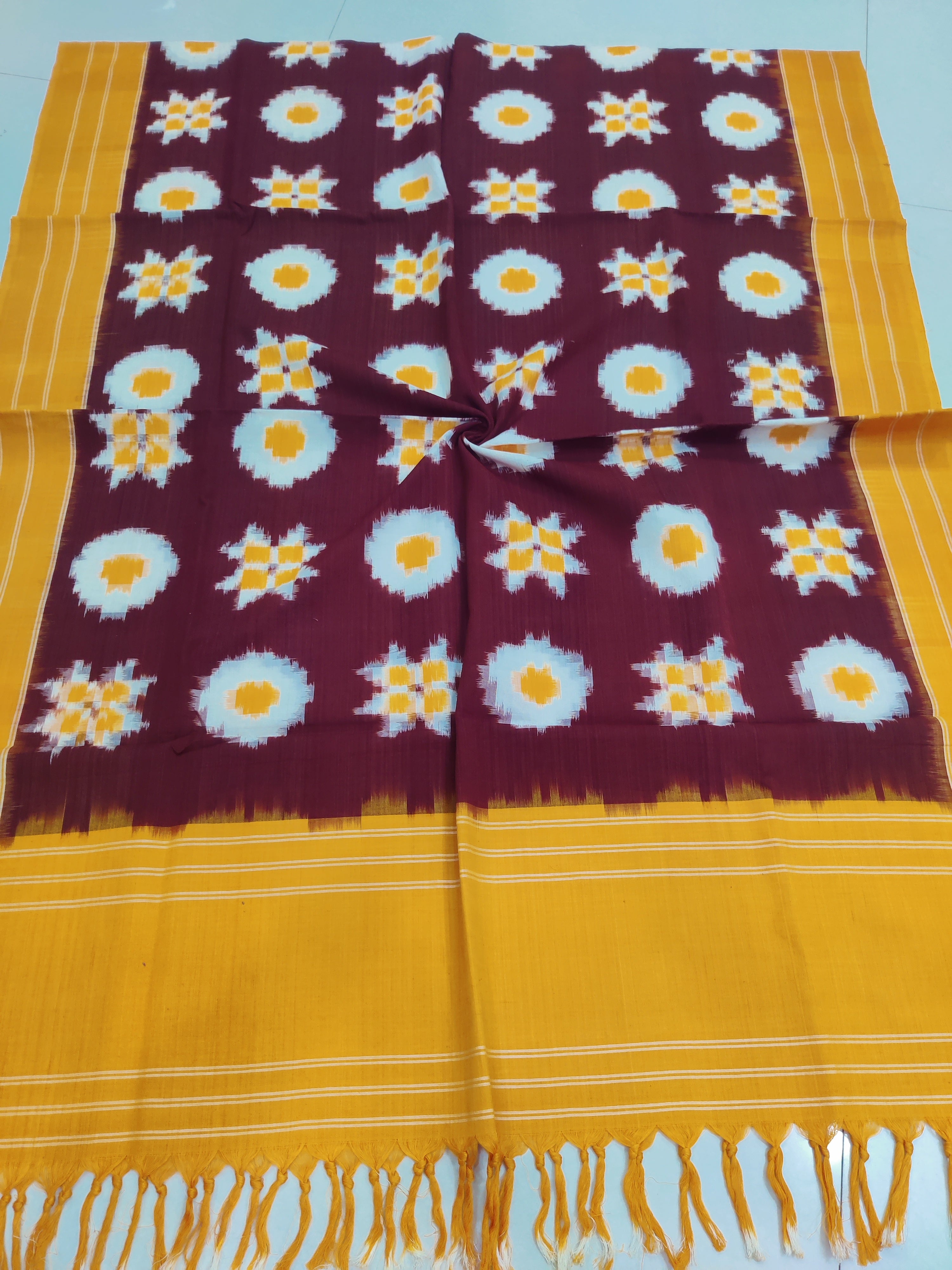 Yellow - TELIA RUMAL HANDLOOM COTTON POCHAMPALLY DOUBLE IKAT DUPATTA 15