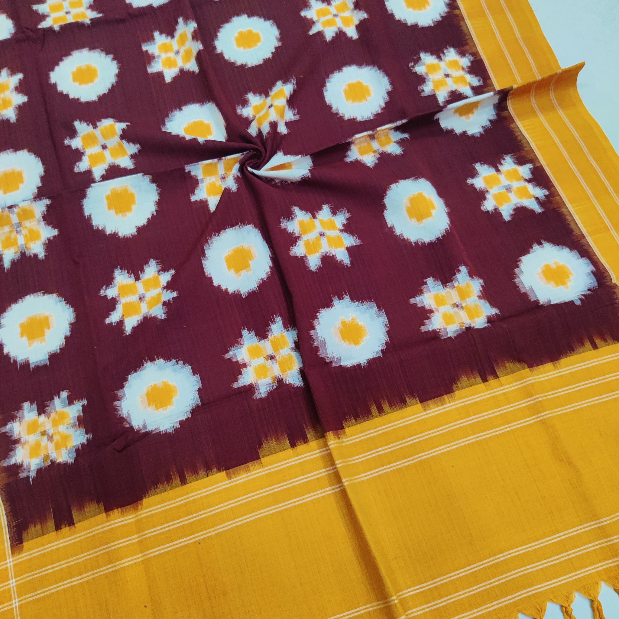 Yellow - TELIA RUMAL HANDLOOM COTTON POCHAMPALLY DOUBLE IKAT DUPATTA 15