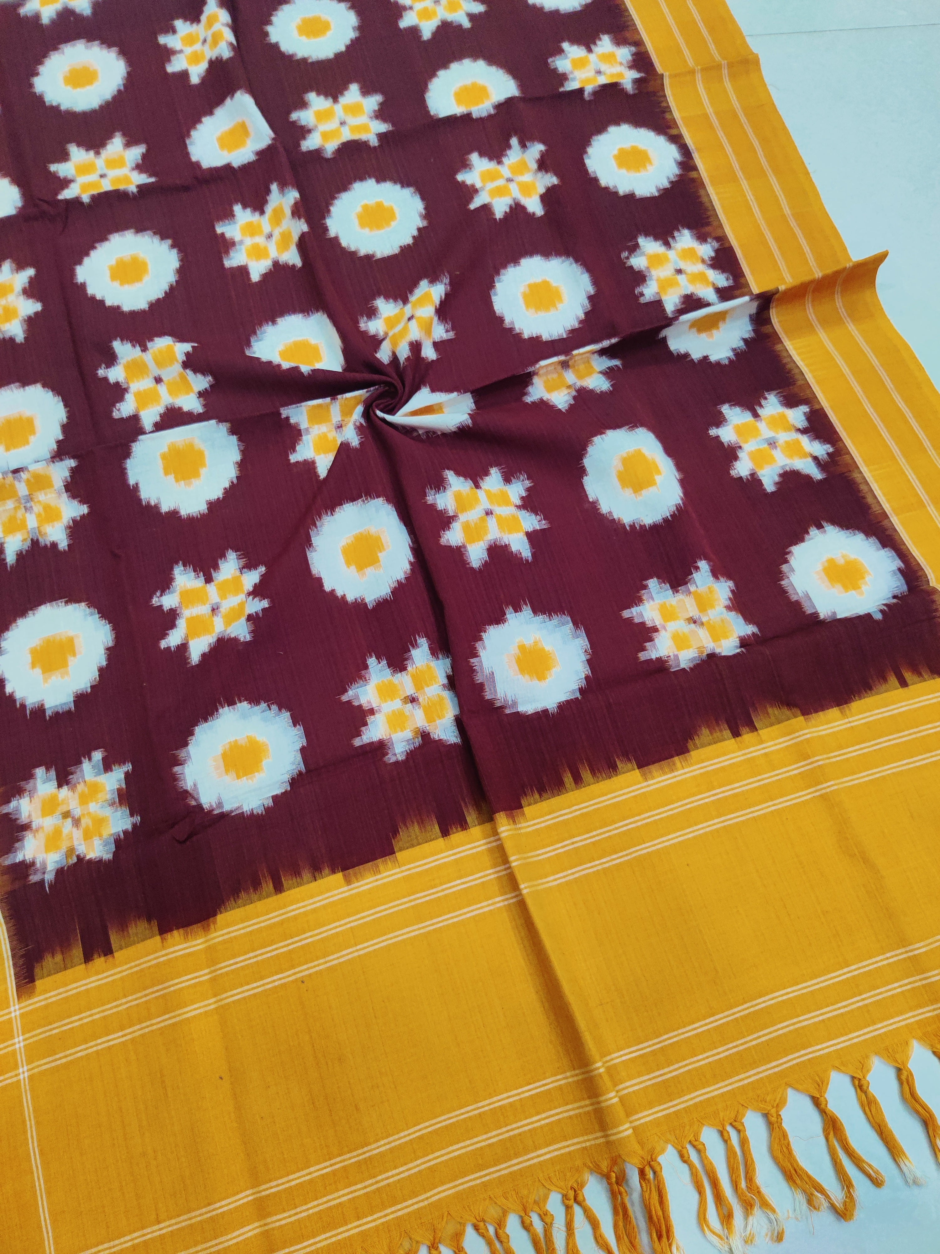 Yellow - TELIA RUMAL HANDLOOM COTTON POCHAMPALLY DOUBLE IKAT DUPATTA 15