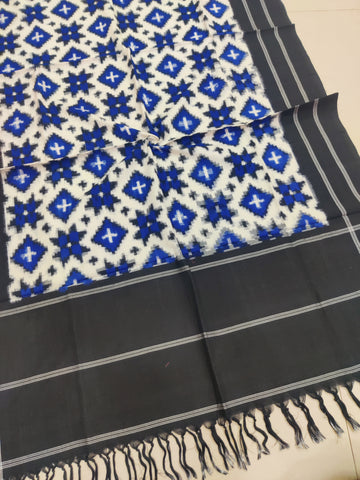 BLUE-BLACK - TELIA RUMAL HANDLOOM COTTON POCHAMPALLY DOUBLE IKAT DUPATTA 16