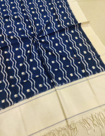 WHITE - POCHAMPALLY DOUBLE IKAT COTTON HANDLOOM DUPATTA 23