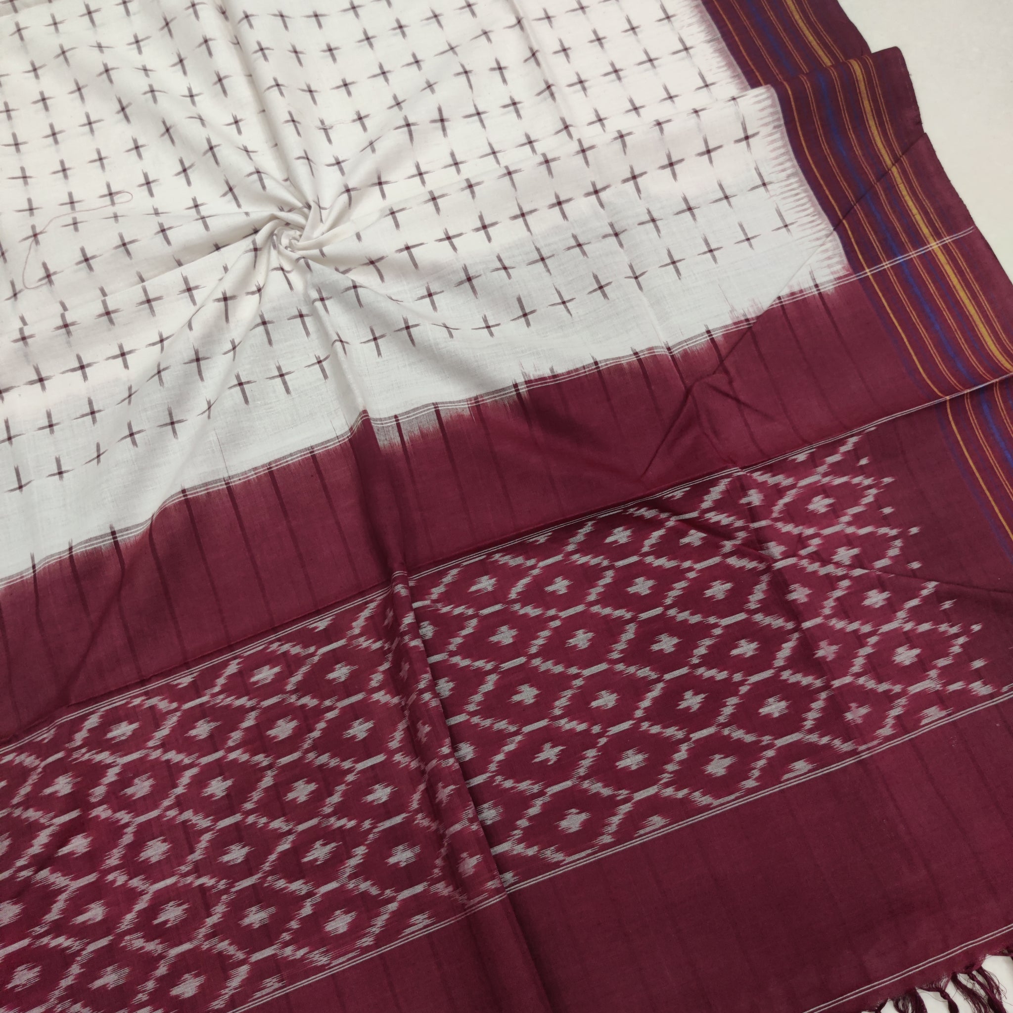 MAROON - POCHAMPALLY DOUBLE IKAT COTTON HANDLOOM DUPATTA 22