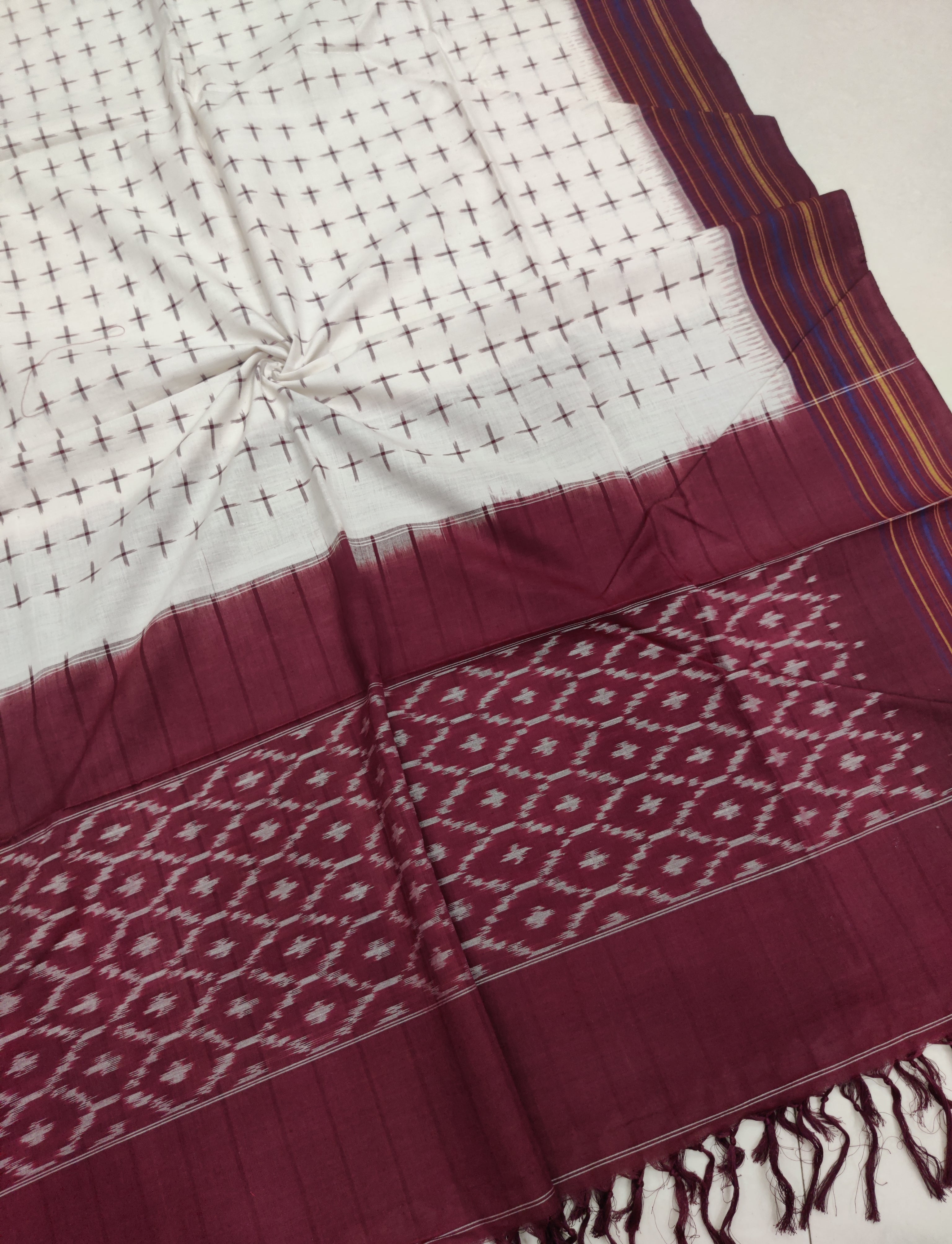MAROON - POCHAMPALLY DOUBLE IKAT COTTON HANDLOOM DUPATTA 22