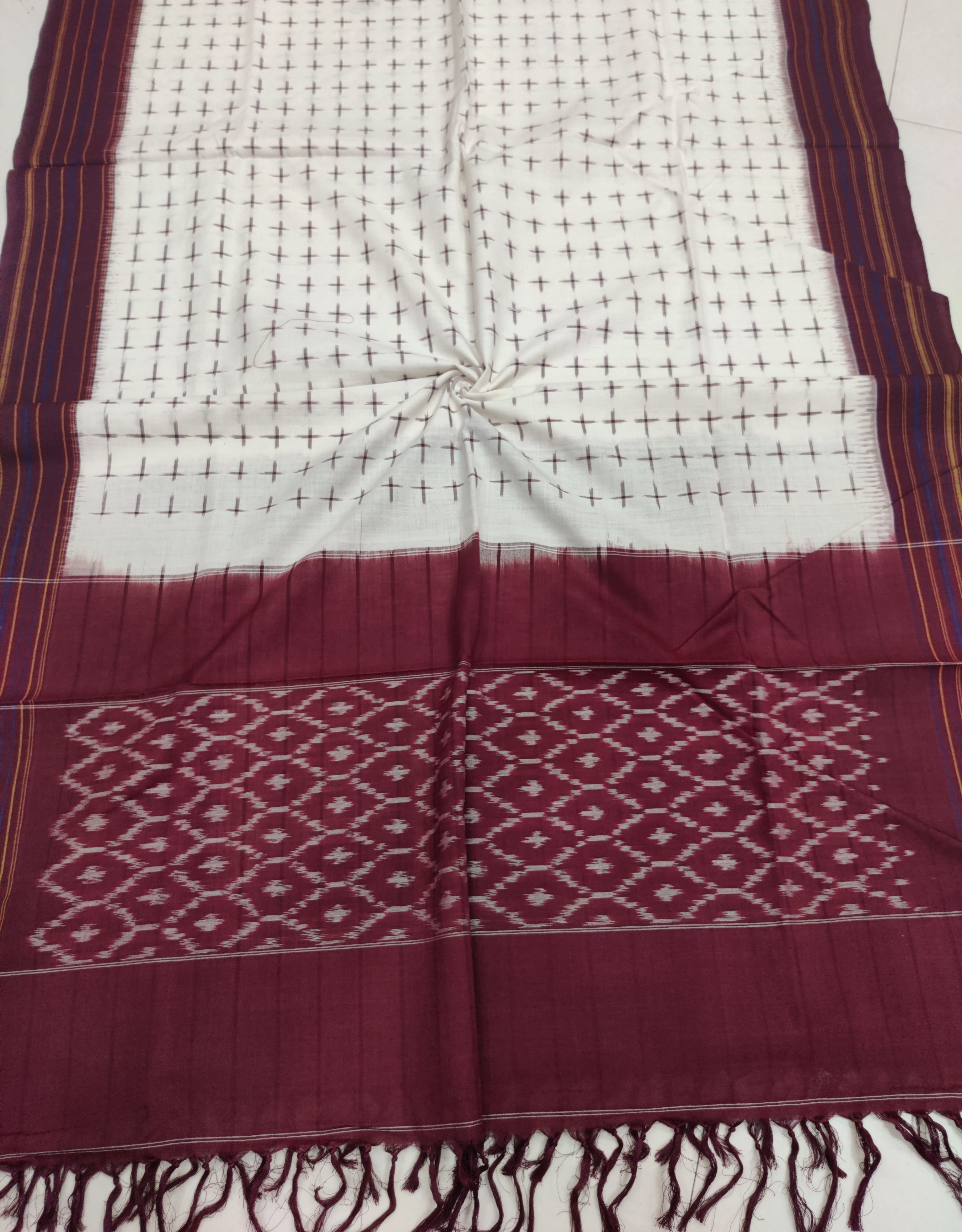 MAROON - POCHAMPALLY DOUBLE IKAT COTTON HANDLOOM DUPATTA 22