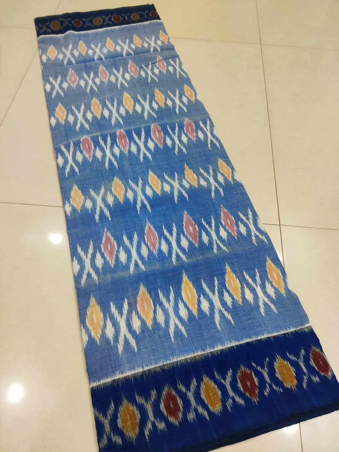BLUE- MERCERISED PURE COTTON HANDLOOM POCHAMPALLY IKAT SAREE 124