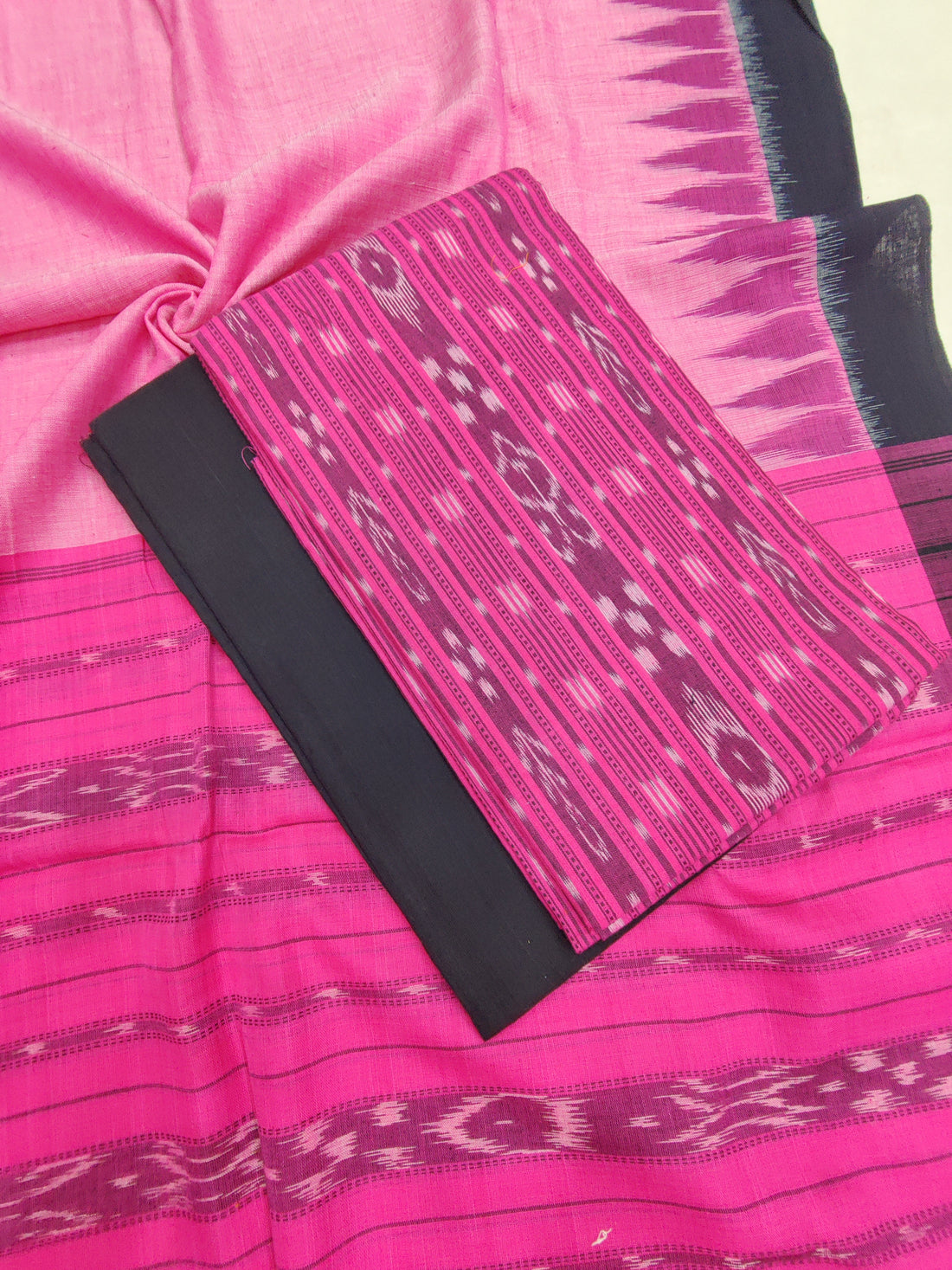 PINK - 3PC Unstitched Sambalpuri Ikat Handloom Cotton Suit Fabric – 01
