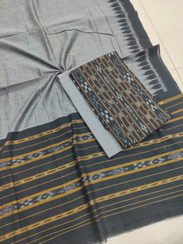 BLACK - 3PC Unstitched Sambalpuri Ikat Handloom Cotton Suit Fabric – 02
