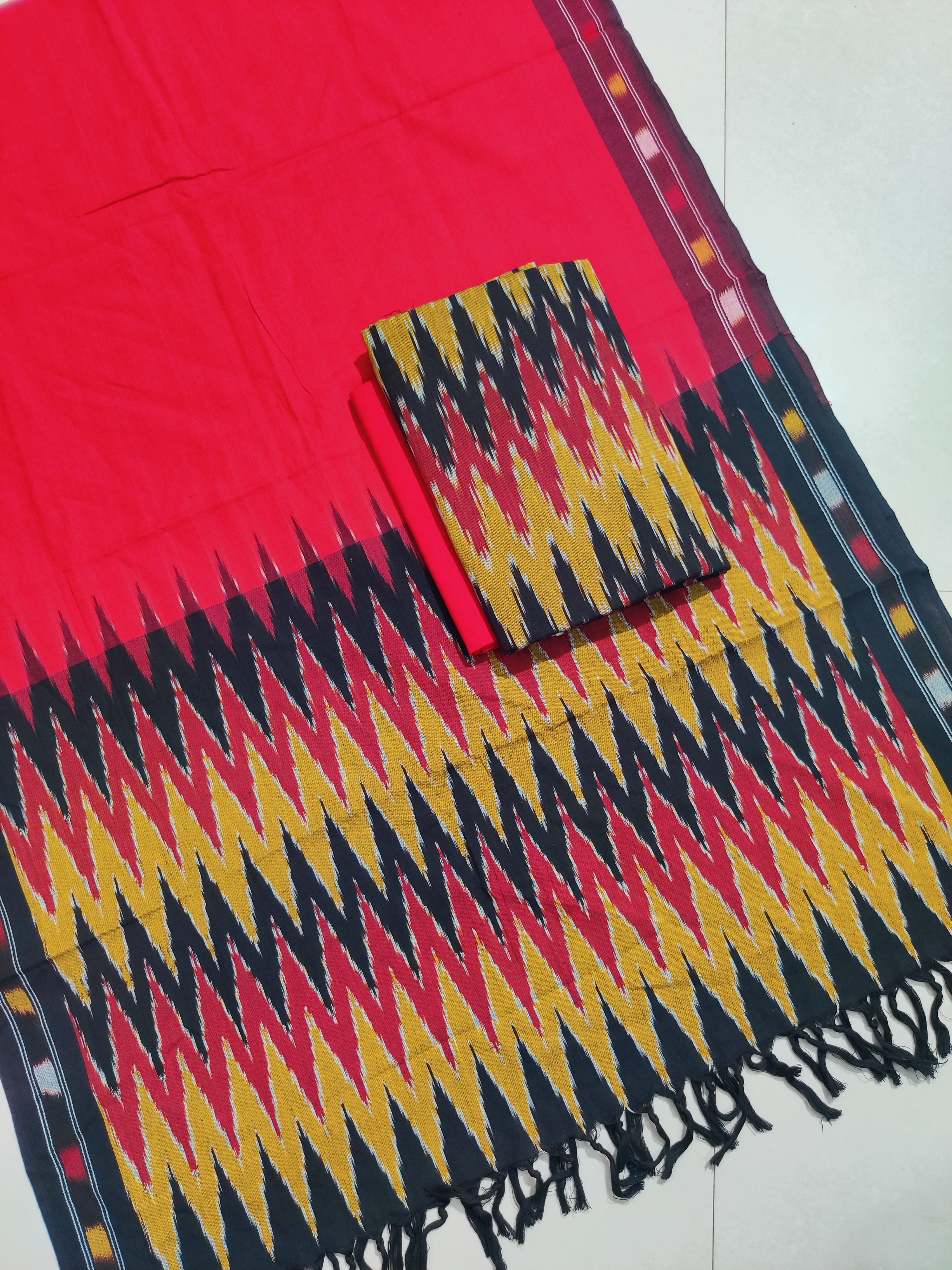 Multicolor - HANDLOOM COTTON 3PC POCHAMPALLY IKAT DRESS MATERIAL 17