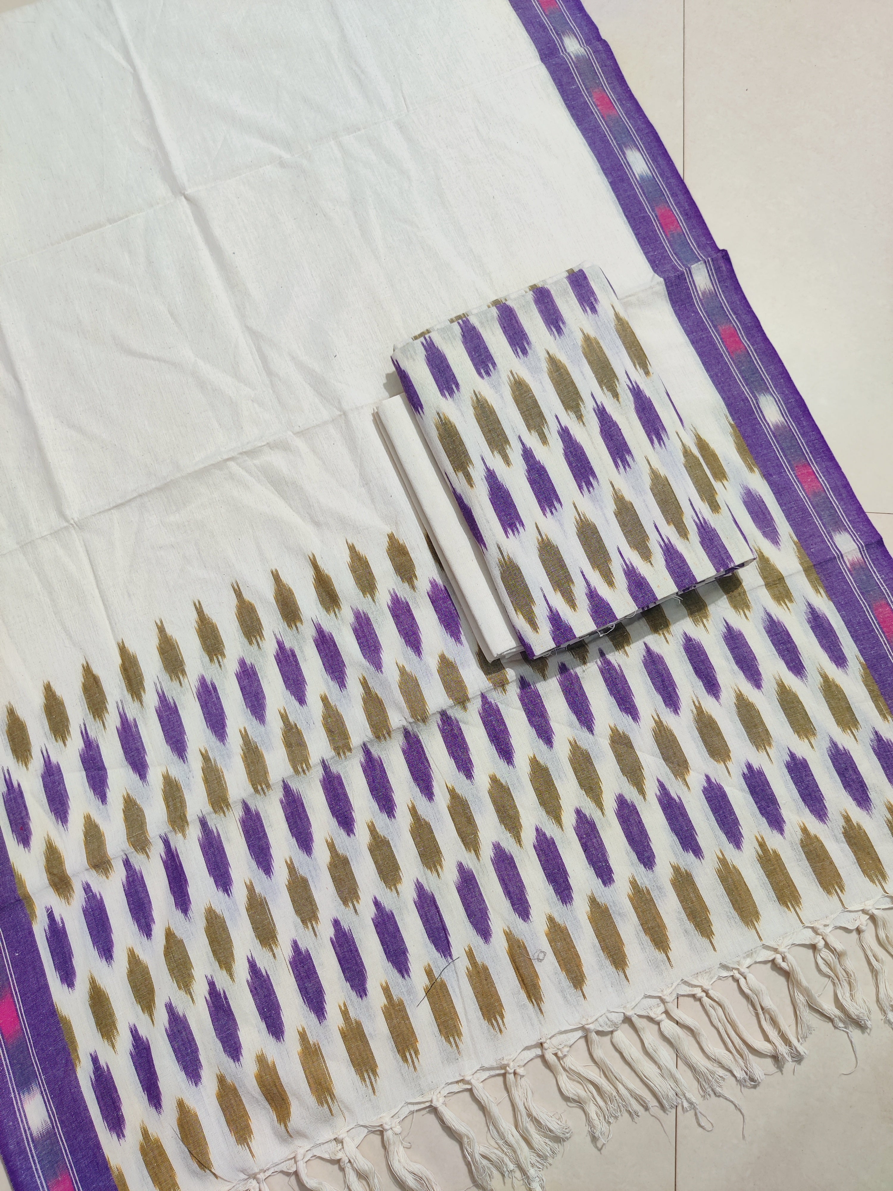 Multicolor - HANDLOOM COTTON 3PC POCHAMPALLY IKAT DRESS MATERIAL 12