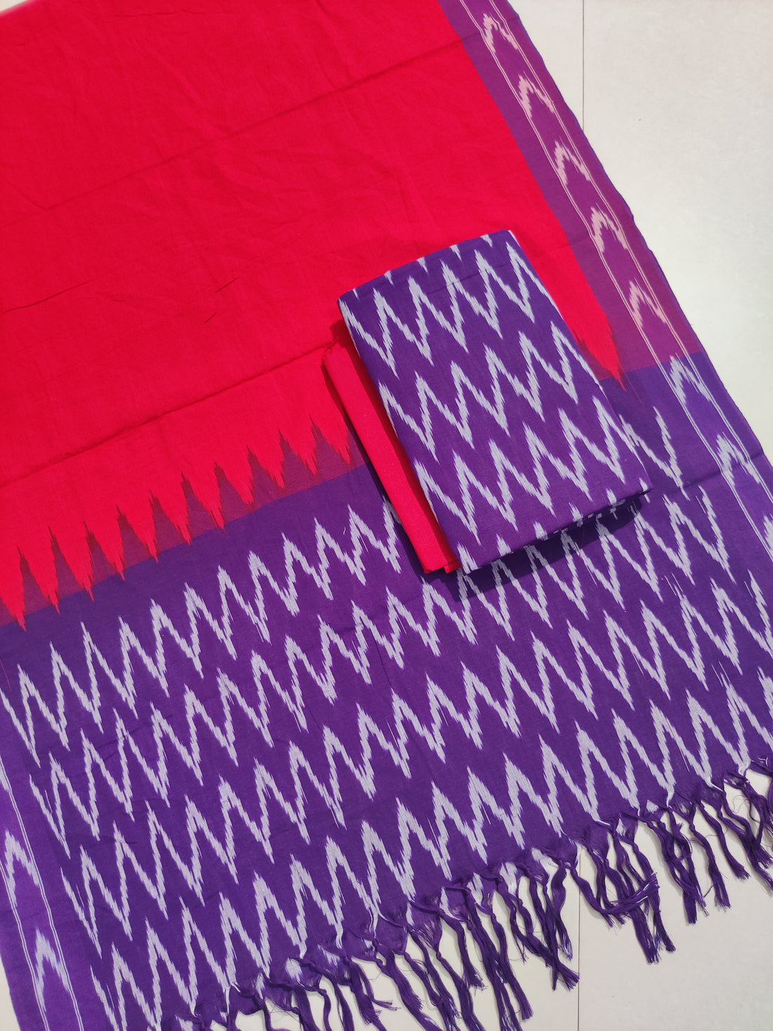 Purple - HANDLOOM COTTON 3PC POCHAMPALLY IKAT DRESS MATERIAL 35