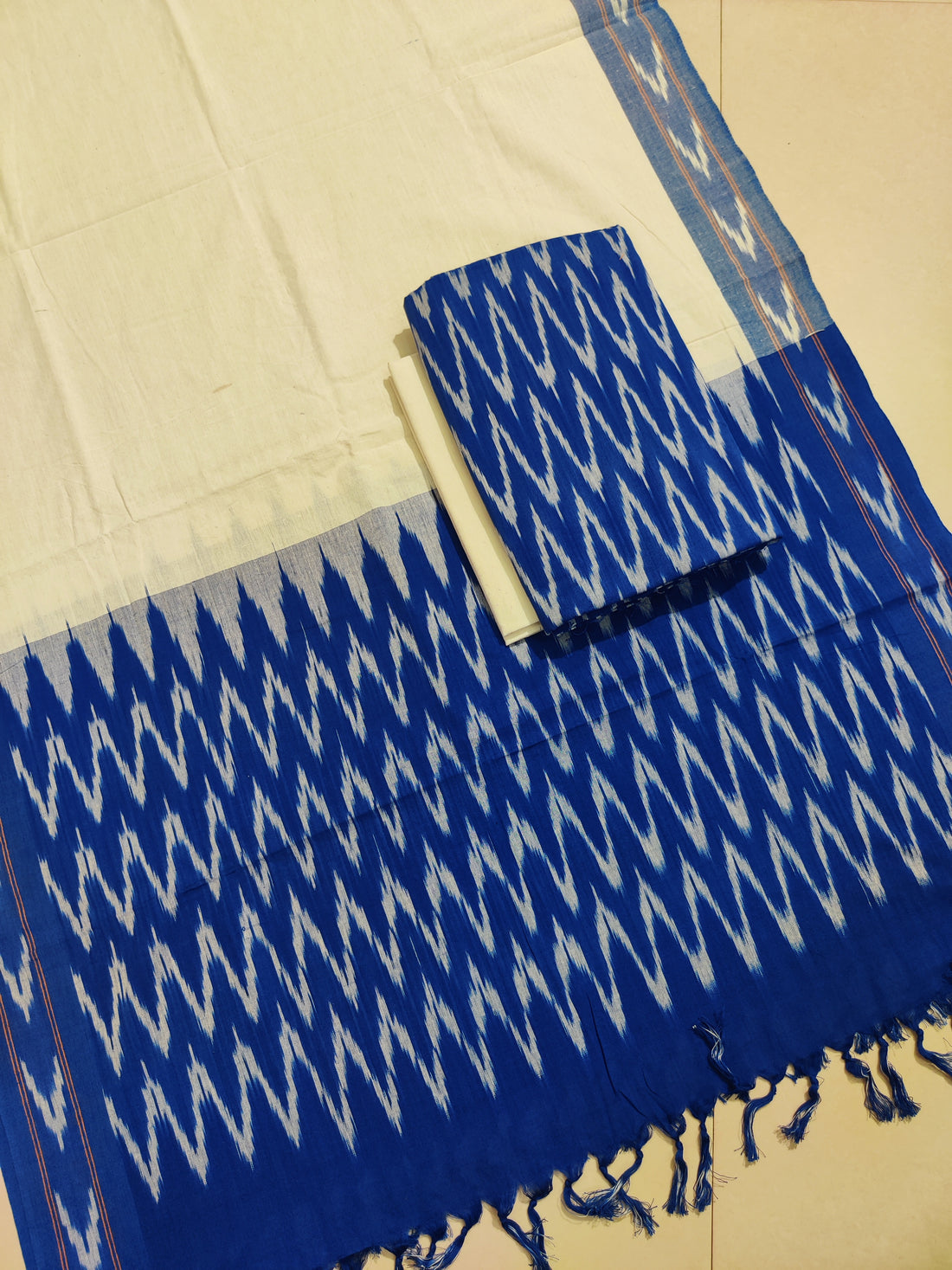 Blue - HANDLOOM COTTON 3PC POCHAMPALLY IKAT DRESS MATERIAL 02