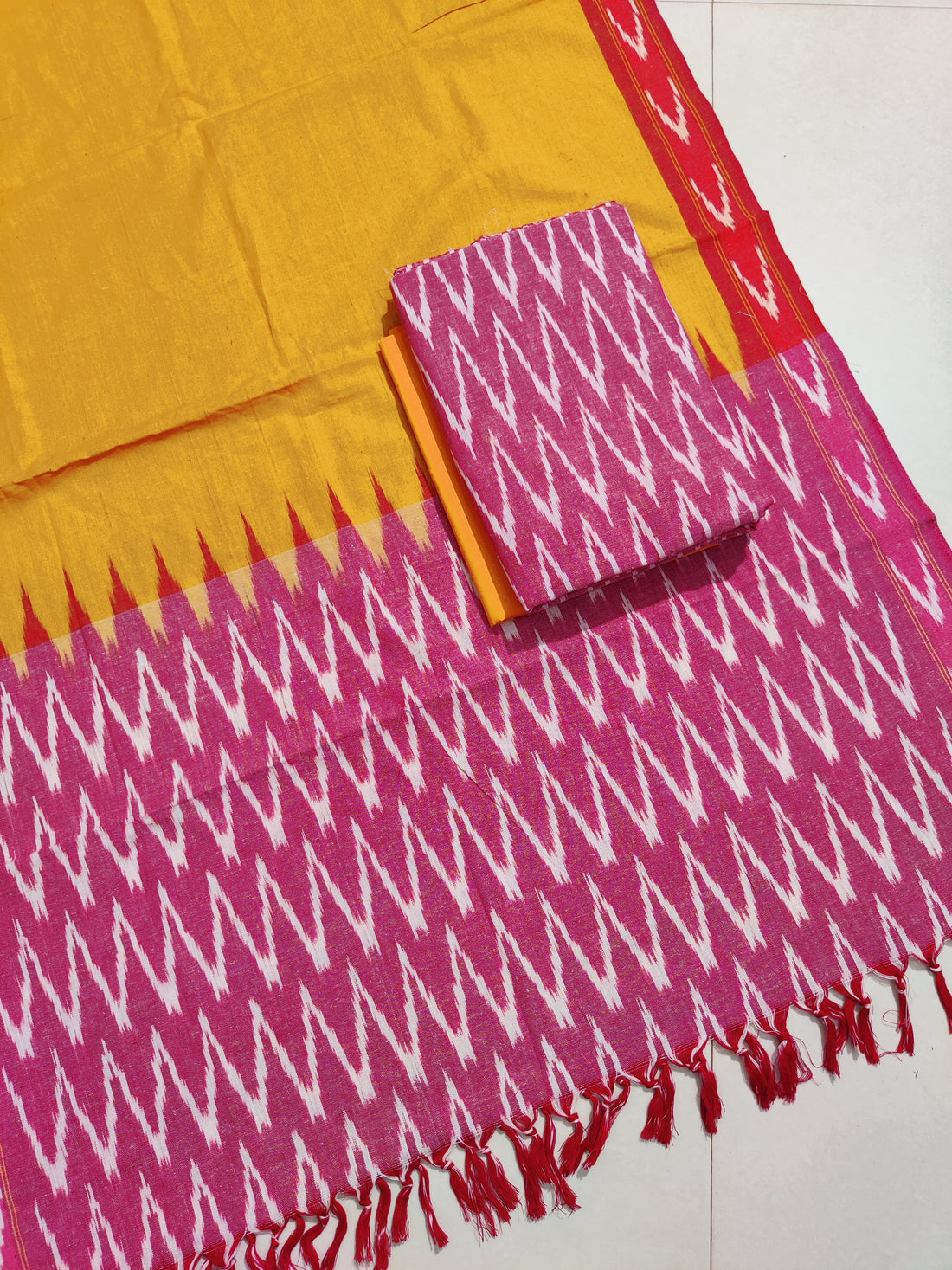 Red - HANDLOOM COTTON 3PC POCHAMPALLY IKAT DRESS MATERIAL 09
