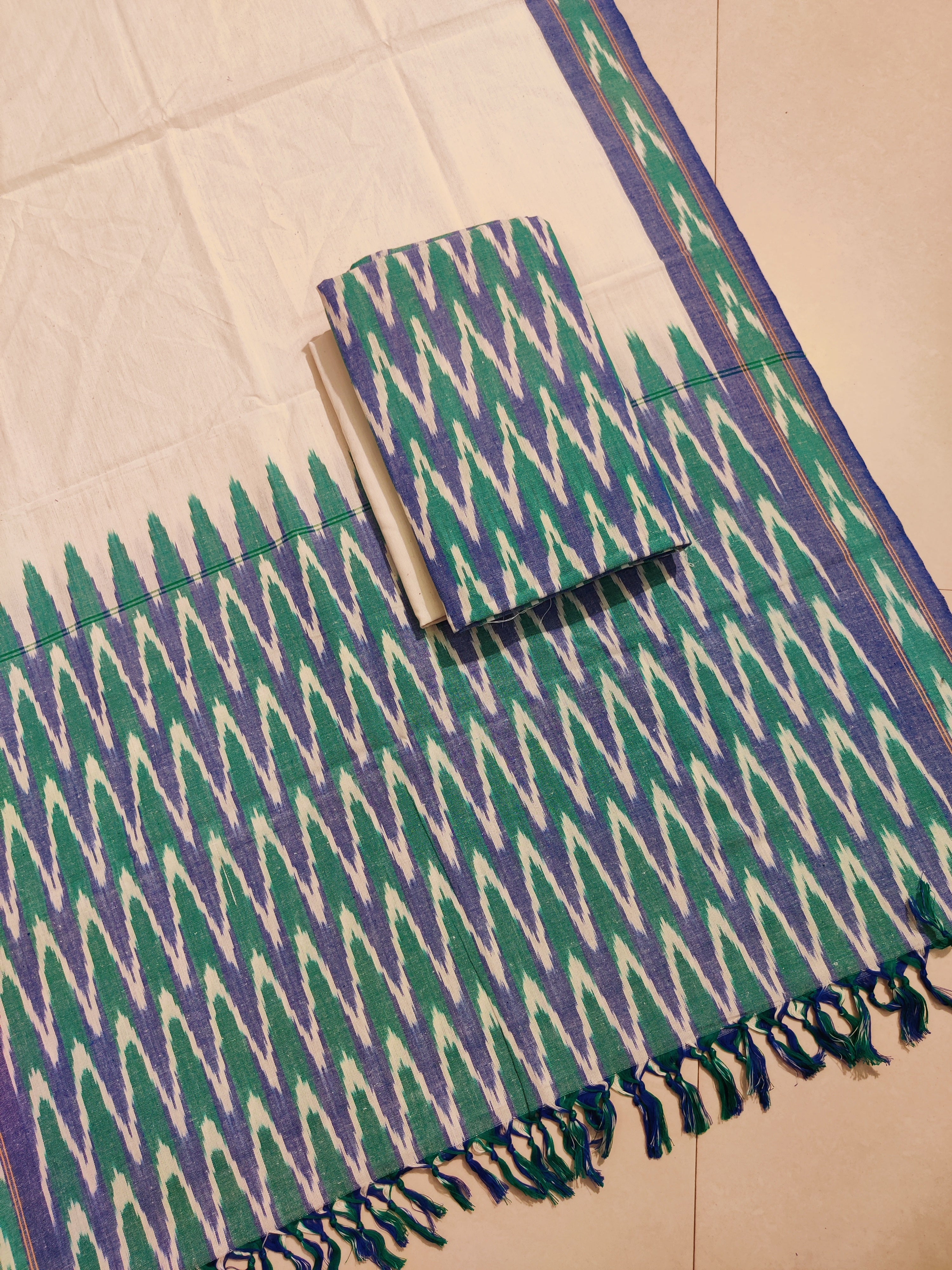 Multicolor - HANDLOOM COTTON 3PC POCHAMPALLY IKAT DRESS MATERIAL 04