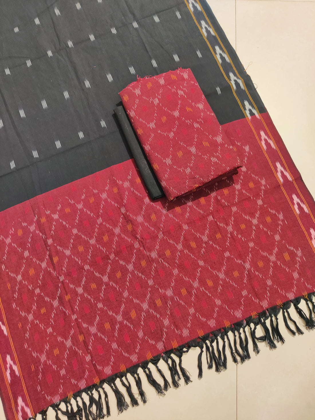 Brown - HANDLOOM COTTON 3PC POCHAMPALLY IKAT DRESS MATERIAL 29