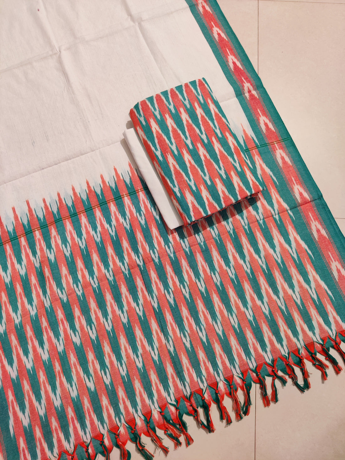 Multicolor - HANDLOOM COTTON 3PC POCHAMPALLY IKAT DRESS MATERIAL 24