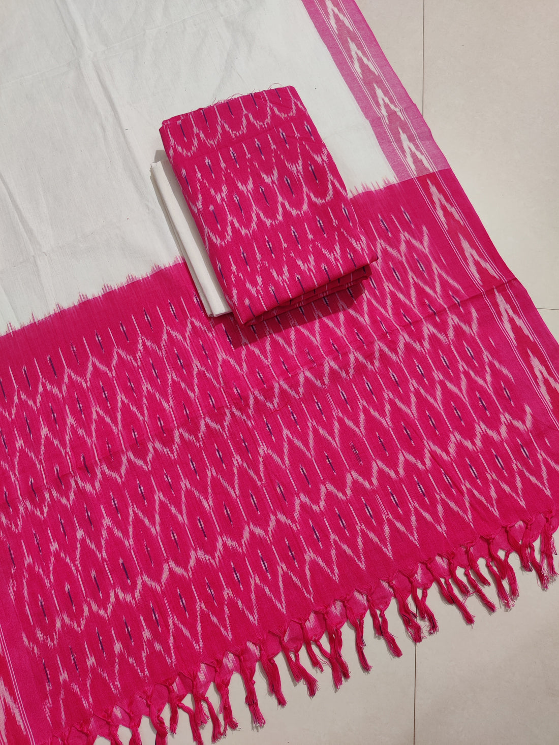 Pink - HANDLOOM COTTON 3PC POCHAMPALLY IKAT DRESS MATERIAL 16