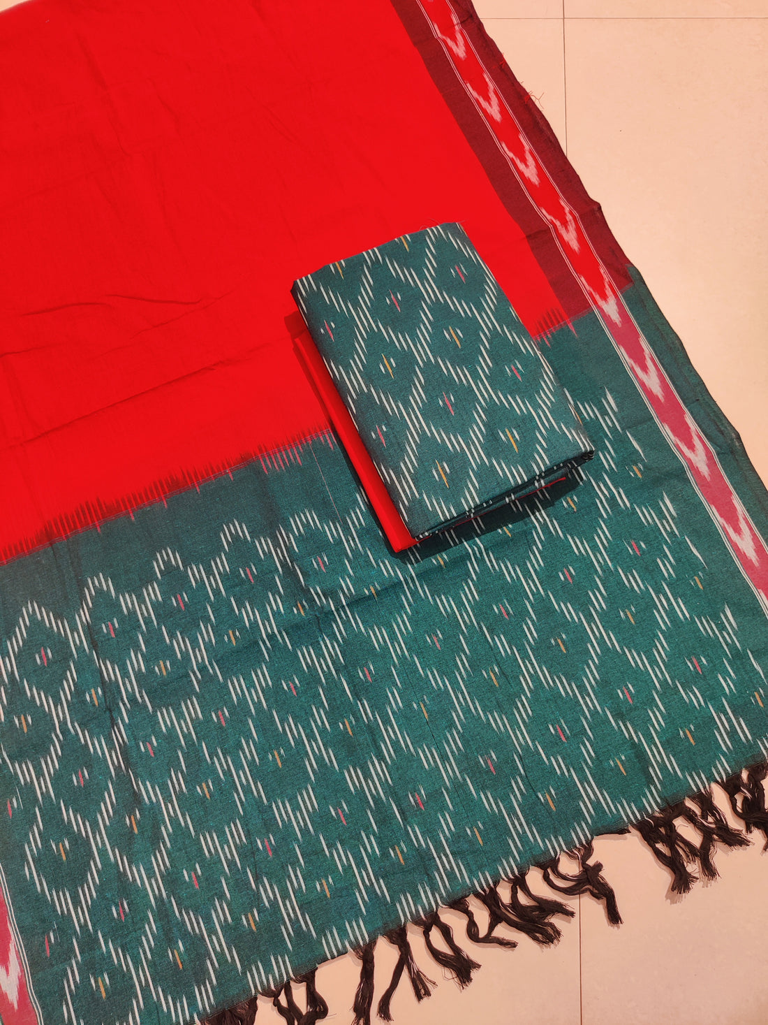 Green - HANDLOOM COTTON 3PC POCHAMPALLY IKAT DRESS MATERIAL 18