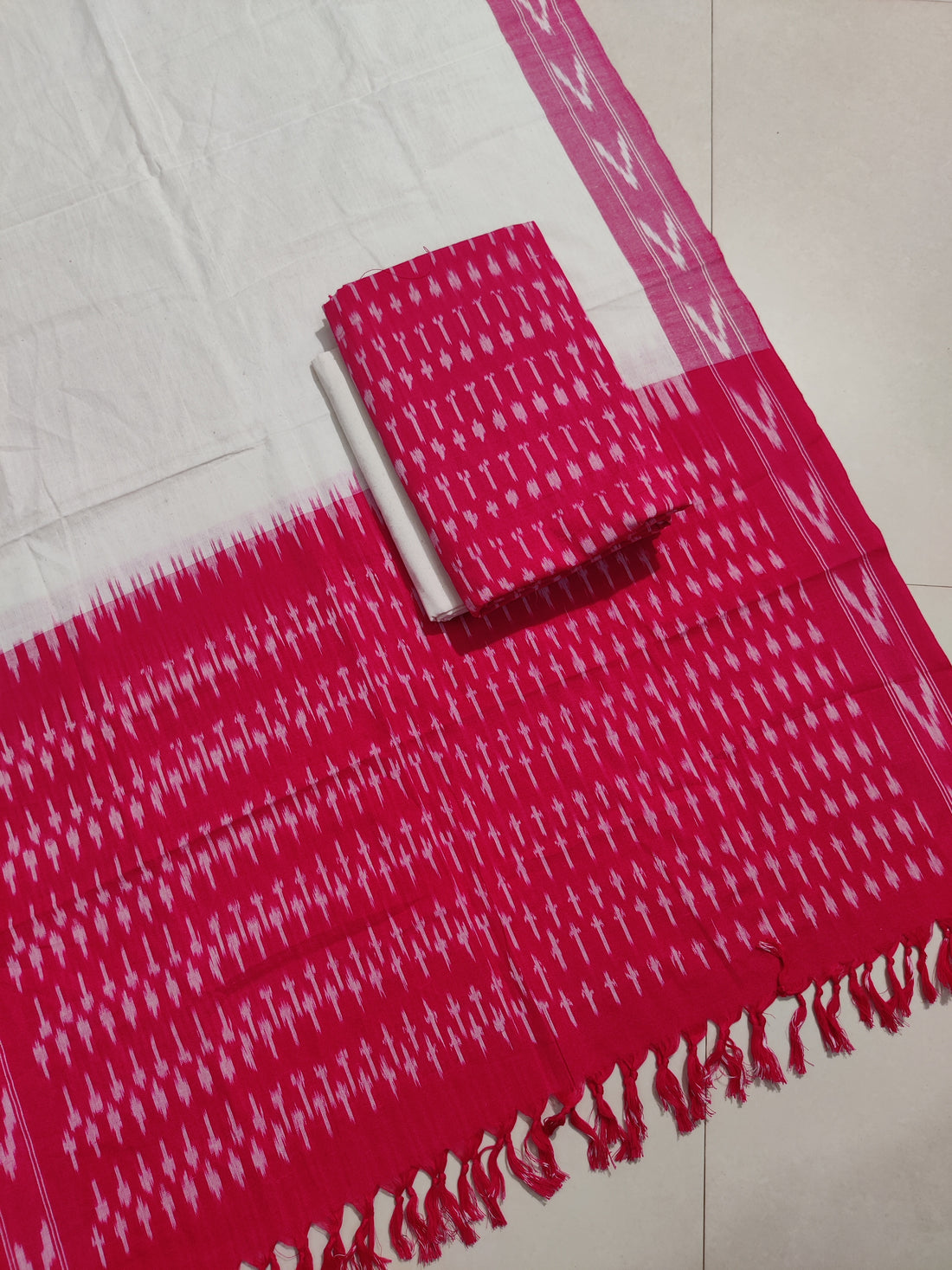 Pink - HANDLOOM COTTON 3PC POCHAMPALLY IKAT DRESS MATERIAL 36