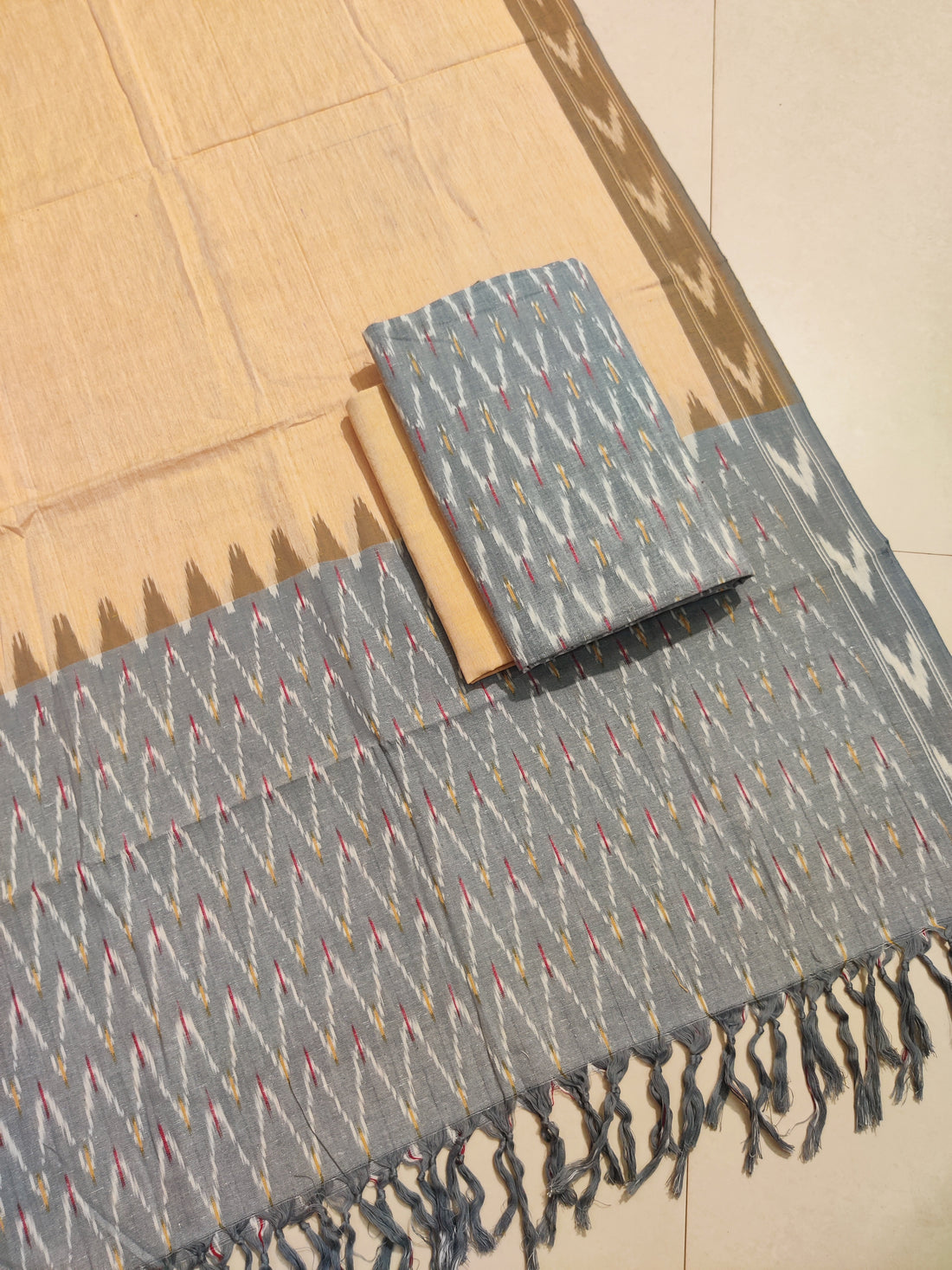 Gray - HANDLOOM COTTON 3PC POCHAMPALLY IKAT DRESS MATERIAL 20