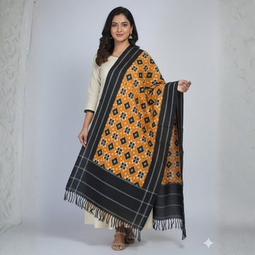 Yellow - TELIA RUMAL HANDLOOM COTTON POCHAMPALLY DOUBLE IKAT DUPATTA 01