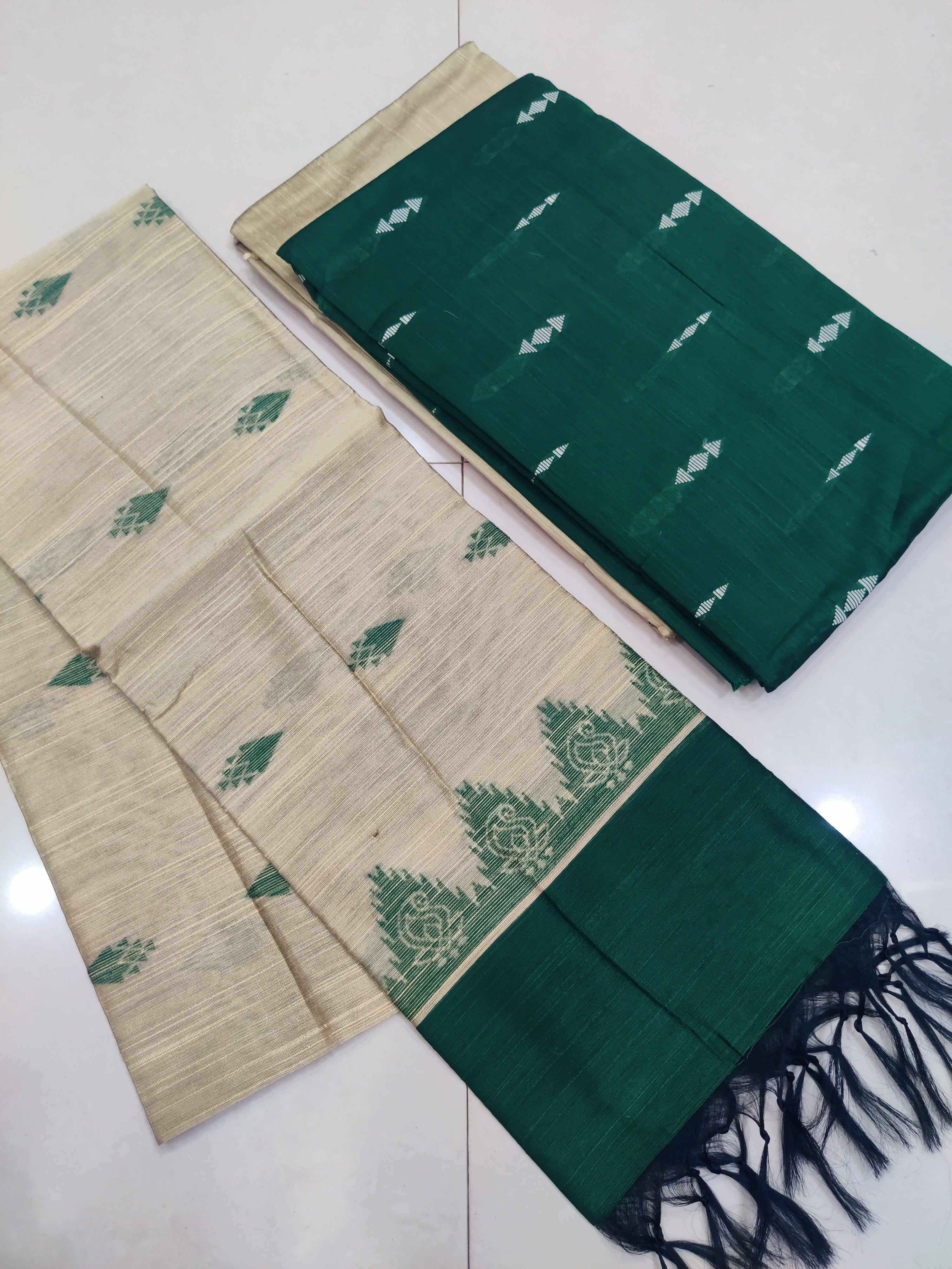 GREEN- Exclusive Raw Silk Suit Set with All-Over Butti Weaving & Slub Silk Jacquard Dupatta 16