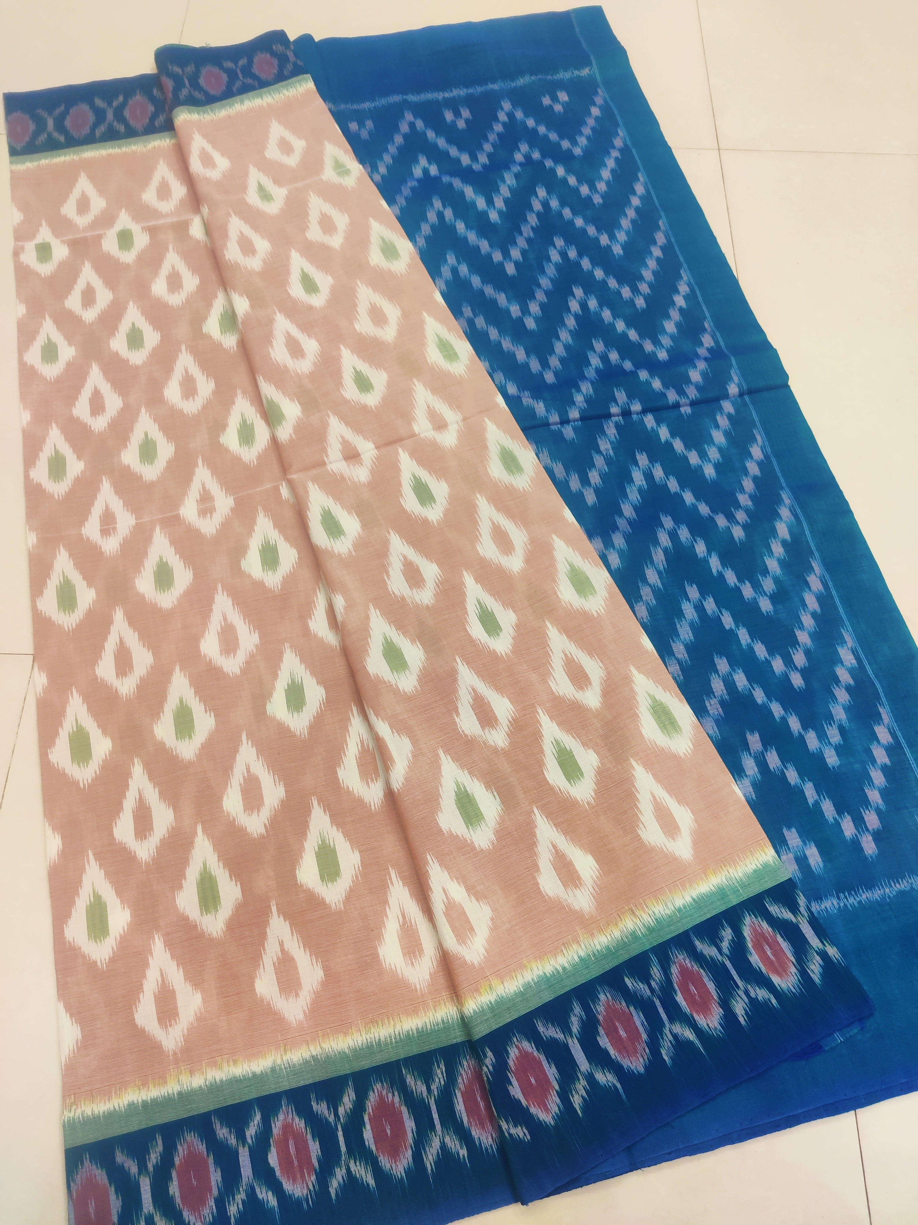 Skyblue - MERCERISED PURE COTTON HANDLOOM POCHAMPALLY IKAT SAREE 29