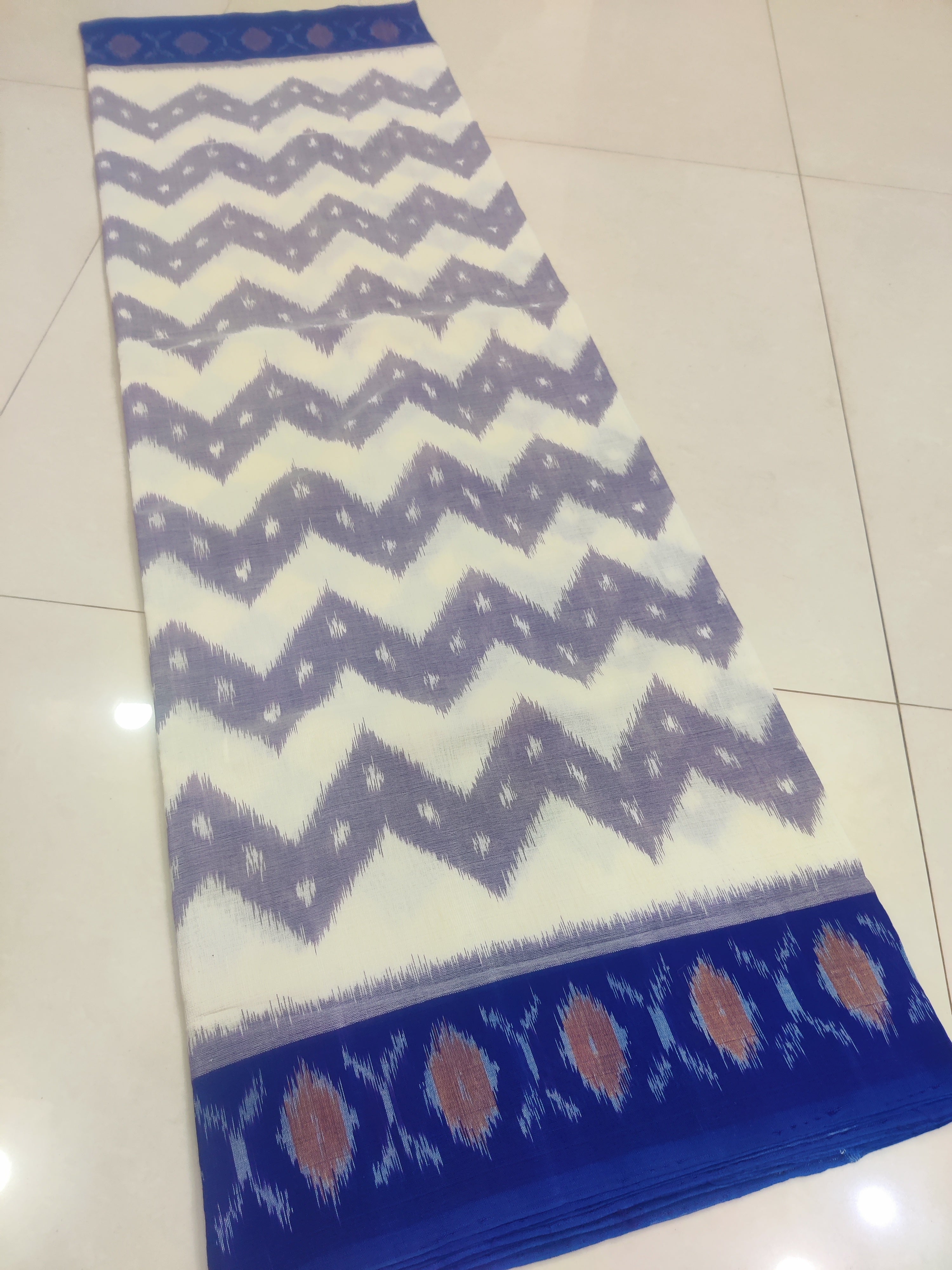 Blue - MERCERISED PURE COTTON HANDLOOM POCHAMPALLY IKAT SAREE 50