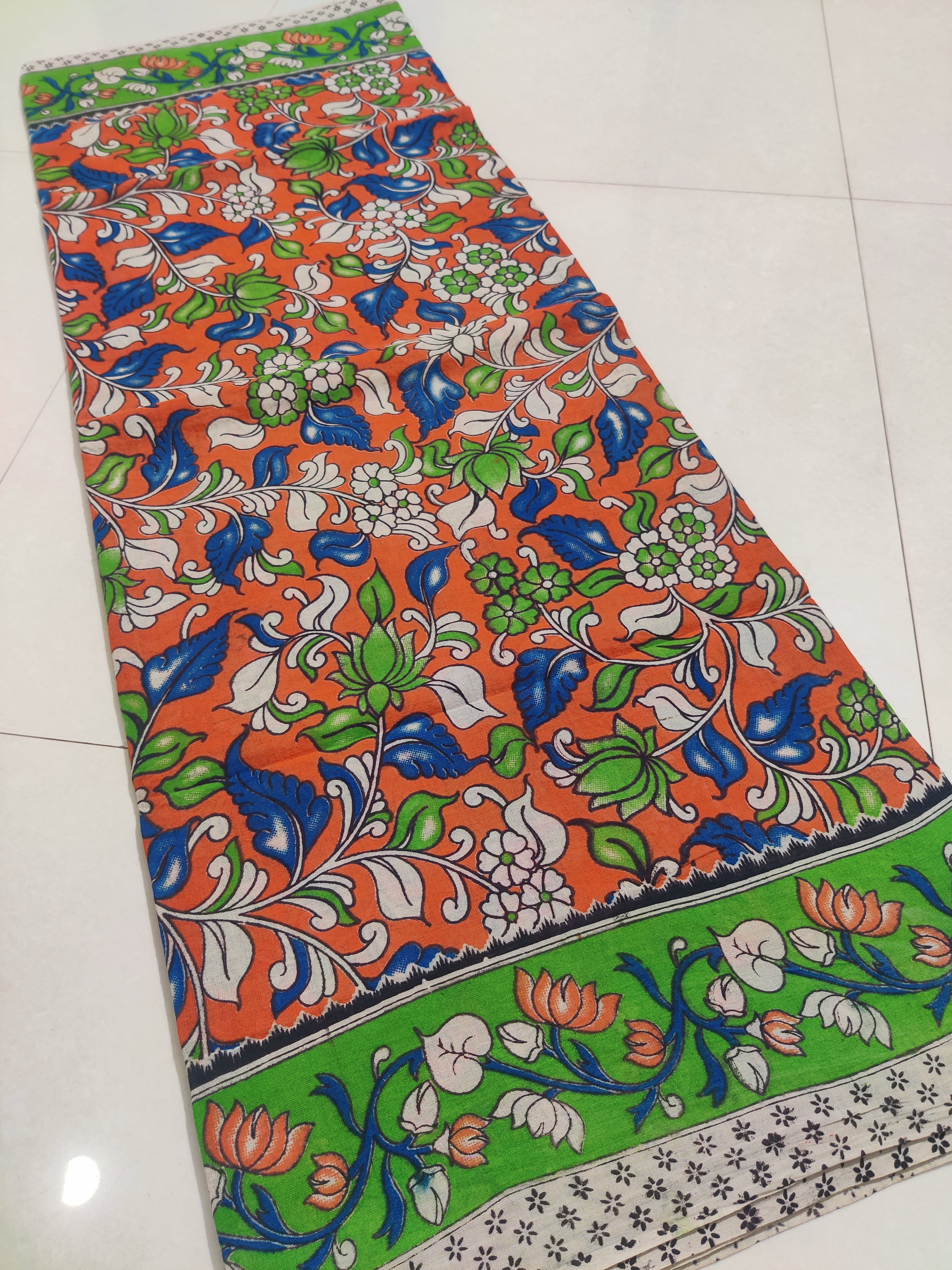 ORANGE - PRINTED COTTON KALAMKARI SAREE 01