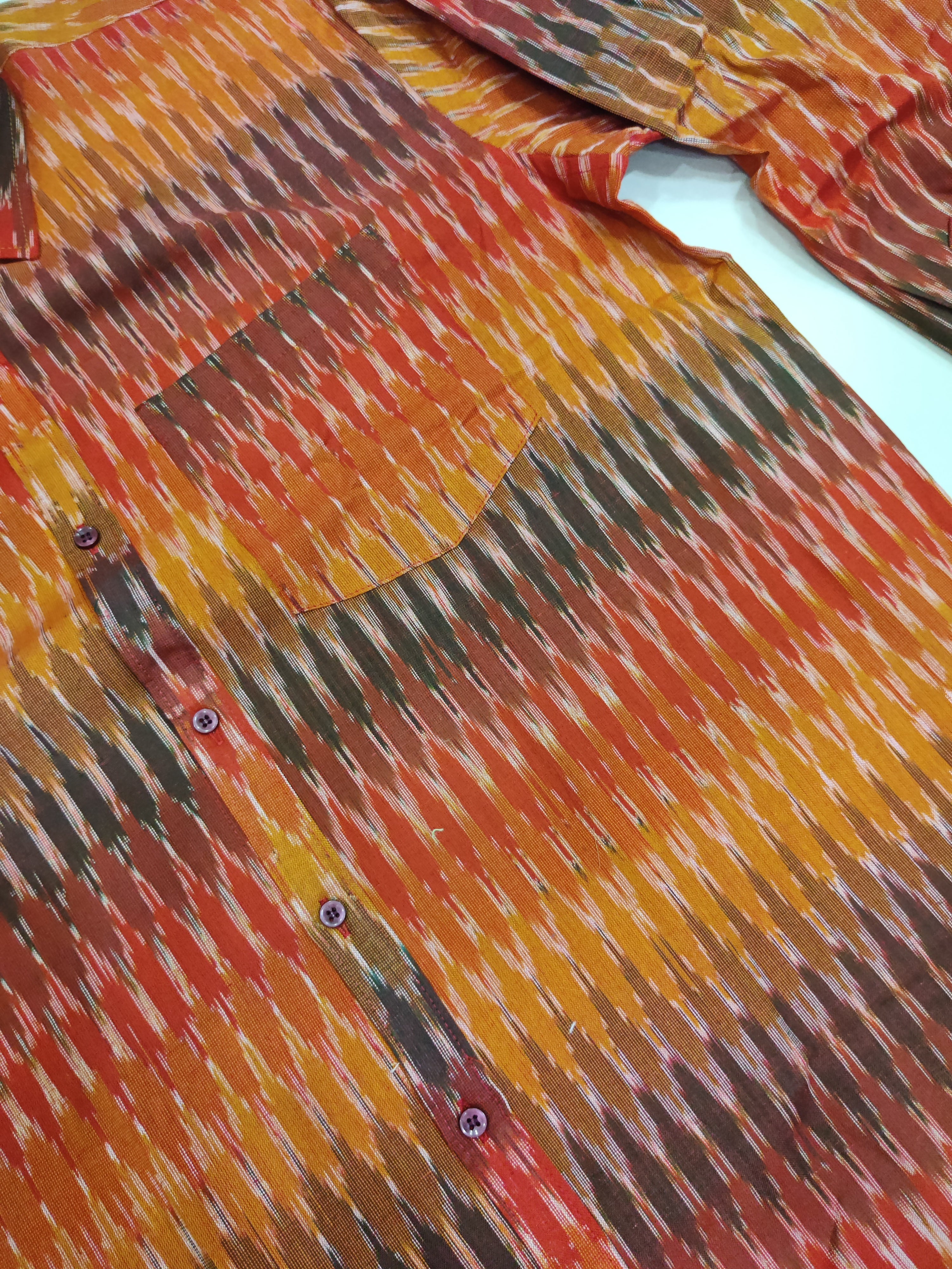 RED- FULL SLEEVE COTTON MEN POCHAMPALLY IKAT SHIRT 08