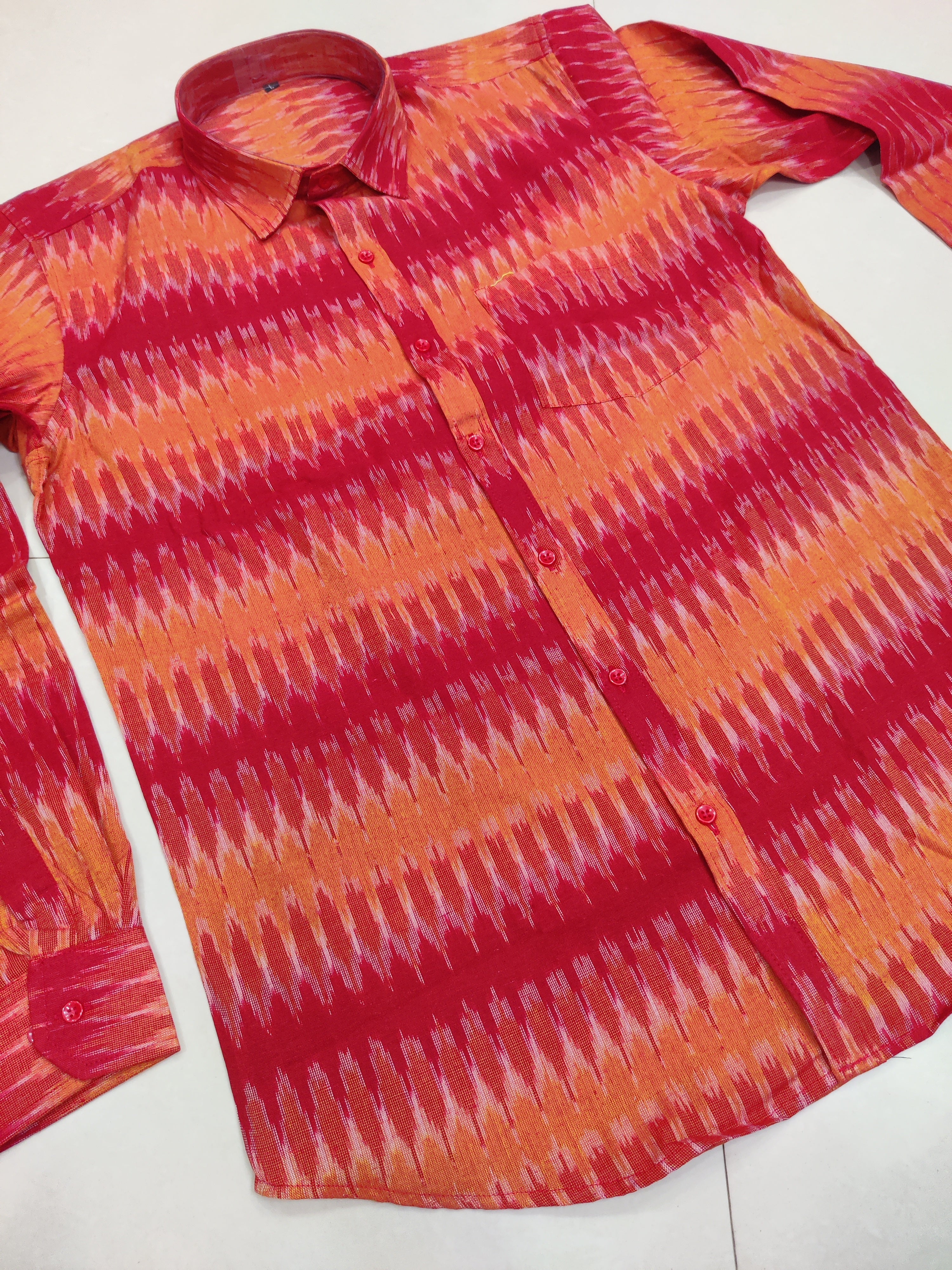 RED- FULL SLEEVE COTTON MEN POCHAMPALLY IKAT SHIRT 13