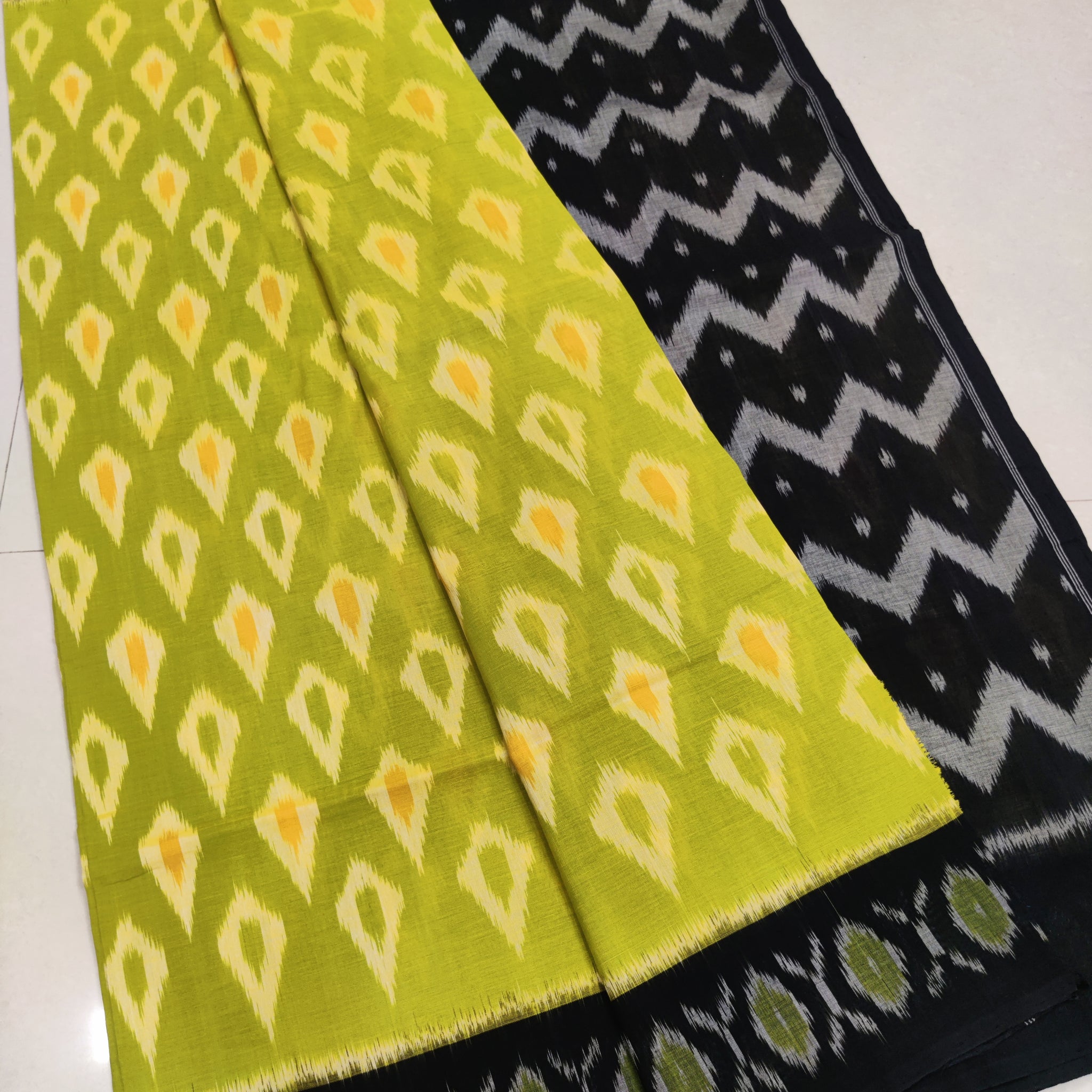 Yellow - MERCERISED PURE COTTON HANDLOOM POCHAMPALLY IKAT SAREE 65