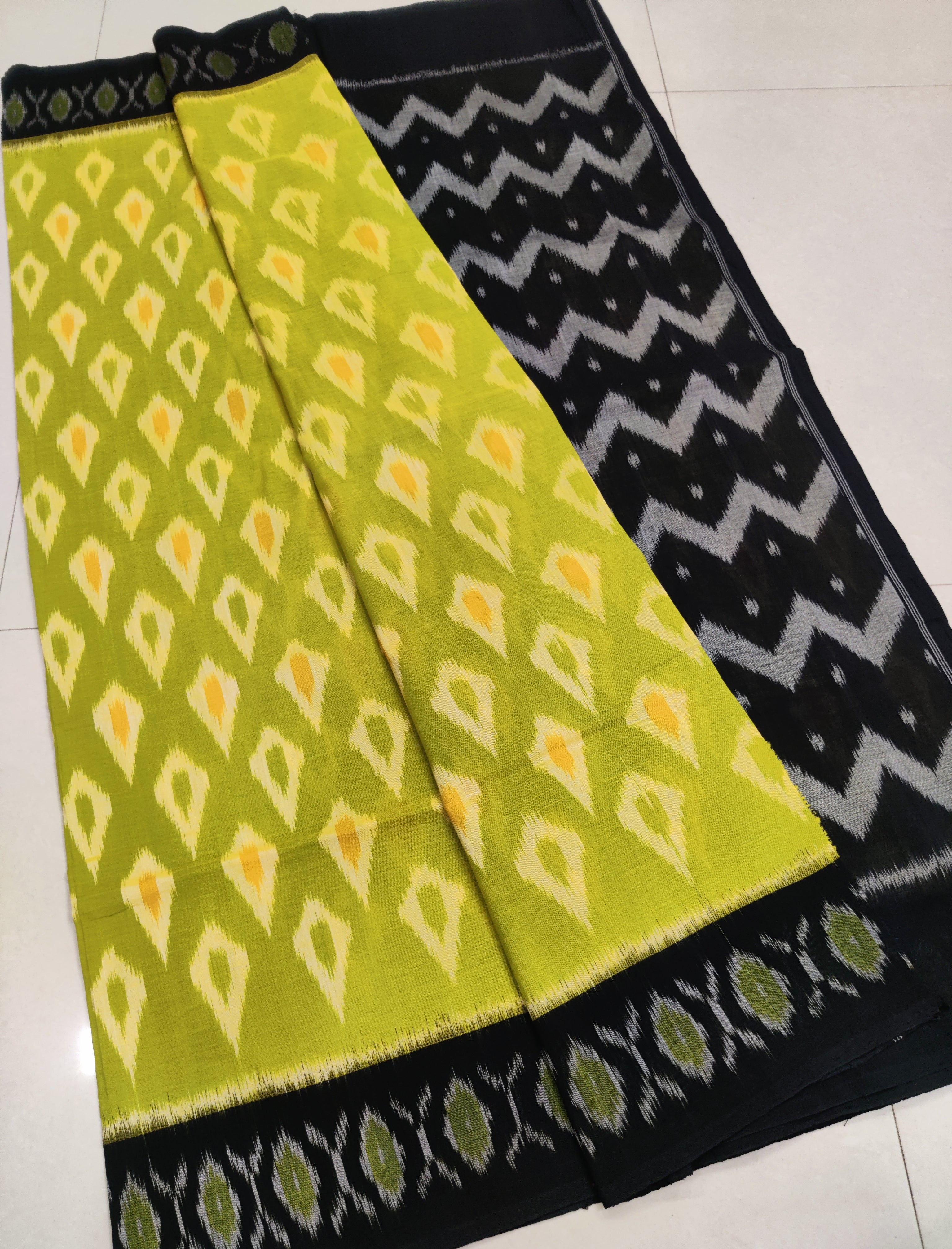 Yellow - MERCERISED PURE COTTON HANDLOOM POCHAMPALLY IKAT SAREE 65