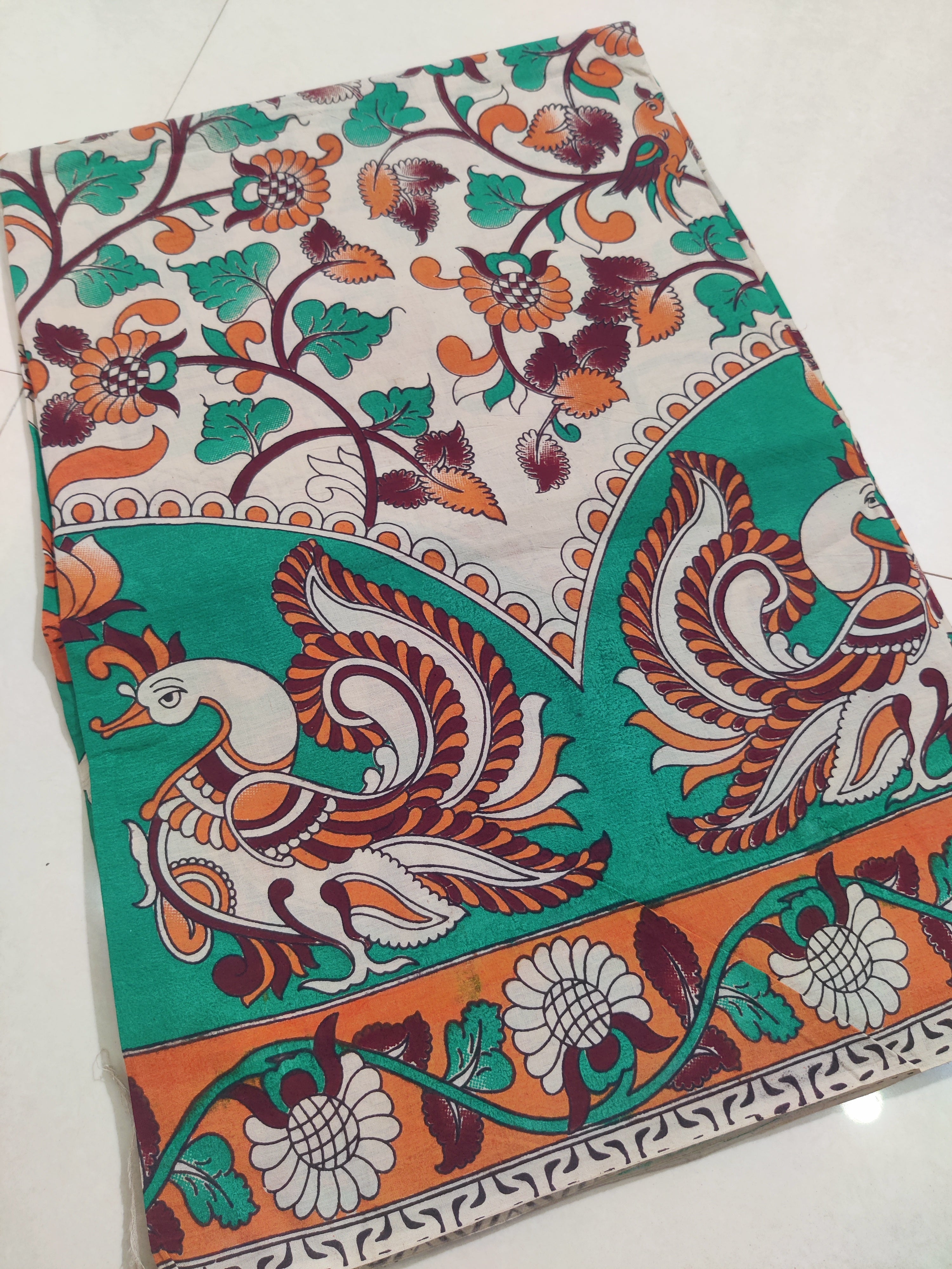 GREEN- PRINTED COTTON KALAMKARI SAREE 07