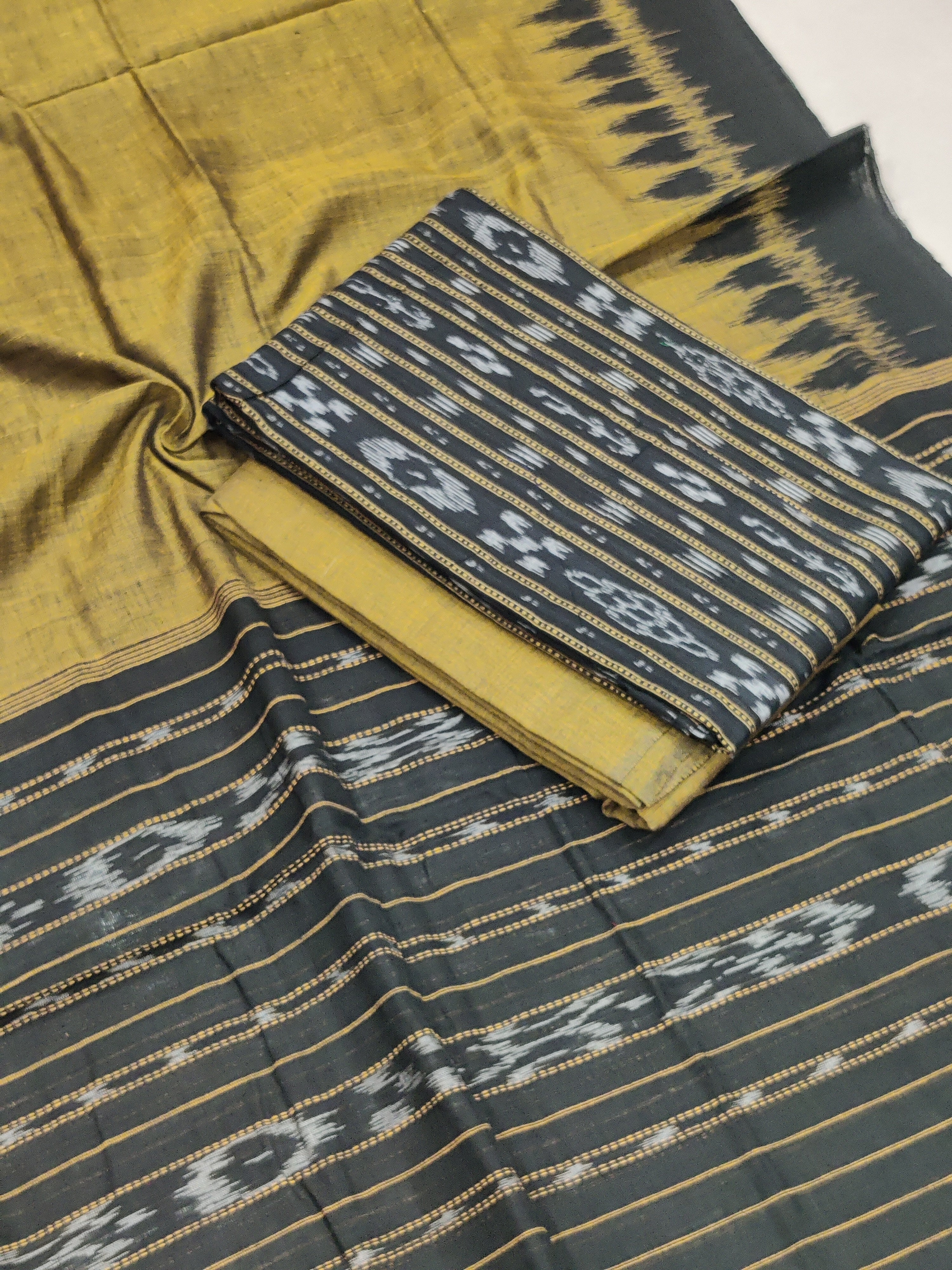 BLACK- 3PC UNSTITCHED SAMBALPURI IKAT HANDLOOM COTTON SUIT – 10