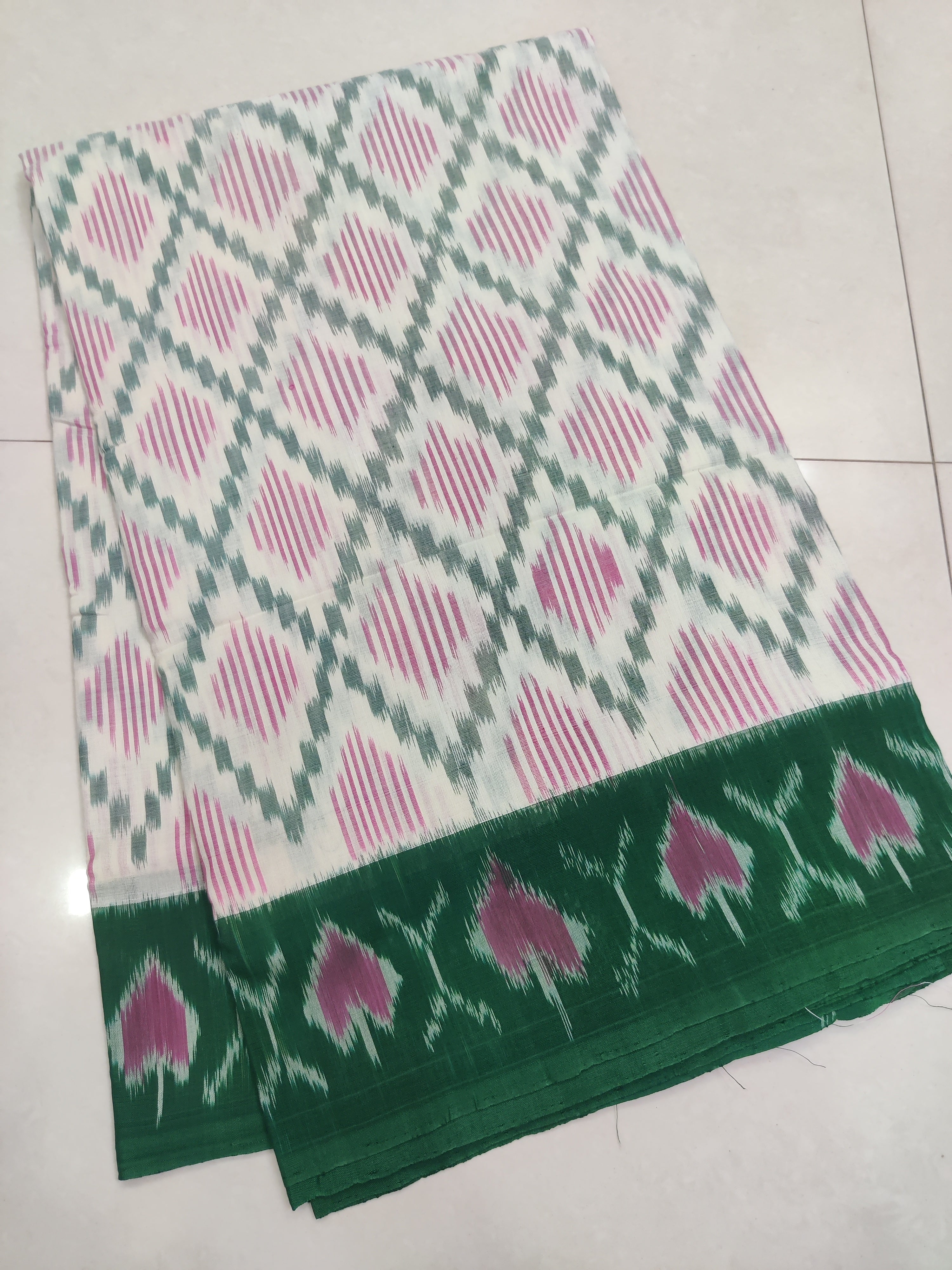 GREEN - MERCERISED PURE COTTON HANDLOOM POCHAMPALLY IKAT SAREE 72