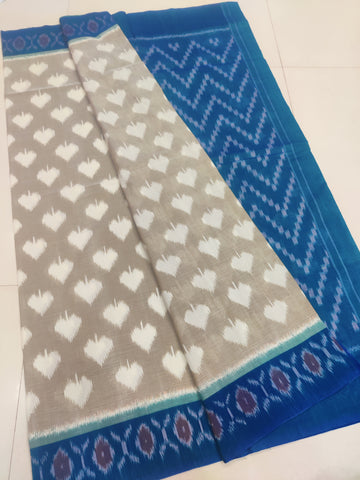 Skyblue - MERCERISED PURE COTTON HANDLOOM POCHAMPALLY IKAT SAREE 35
