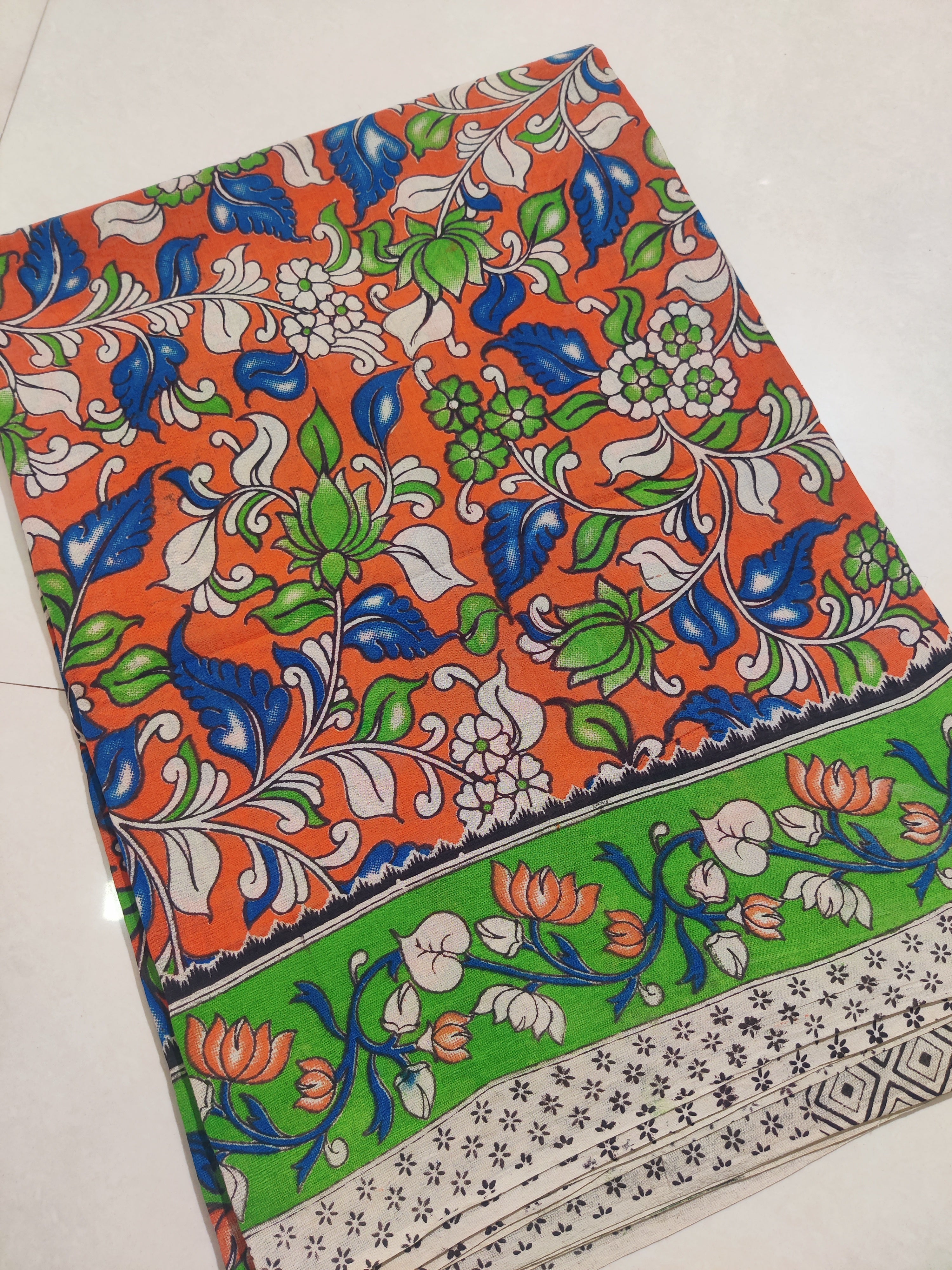 ORANGE - PRINTED COTTON KALAMKARI SAREE 01