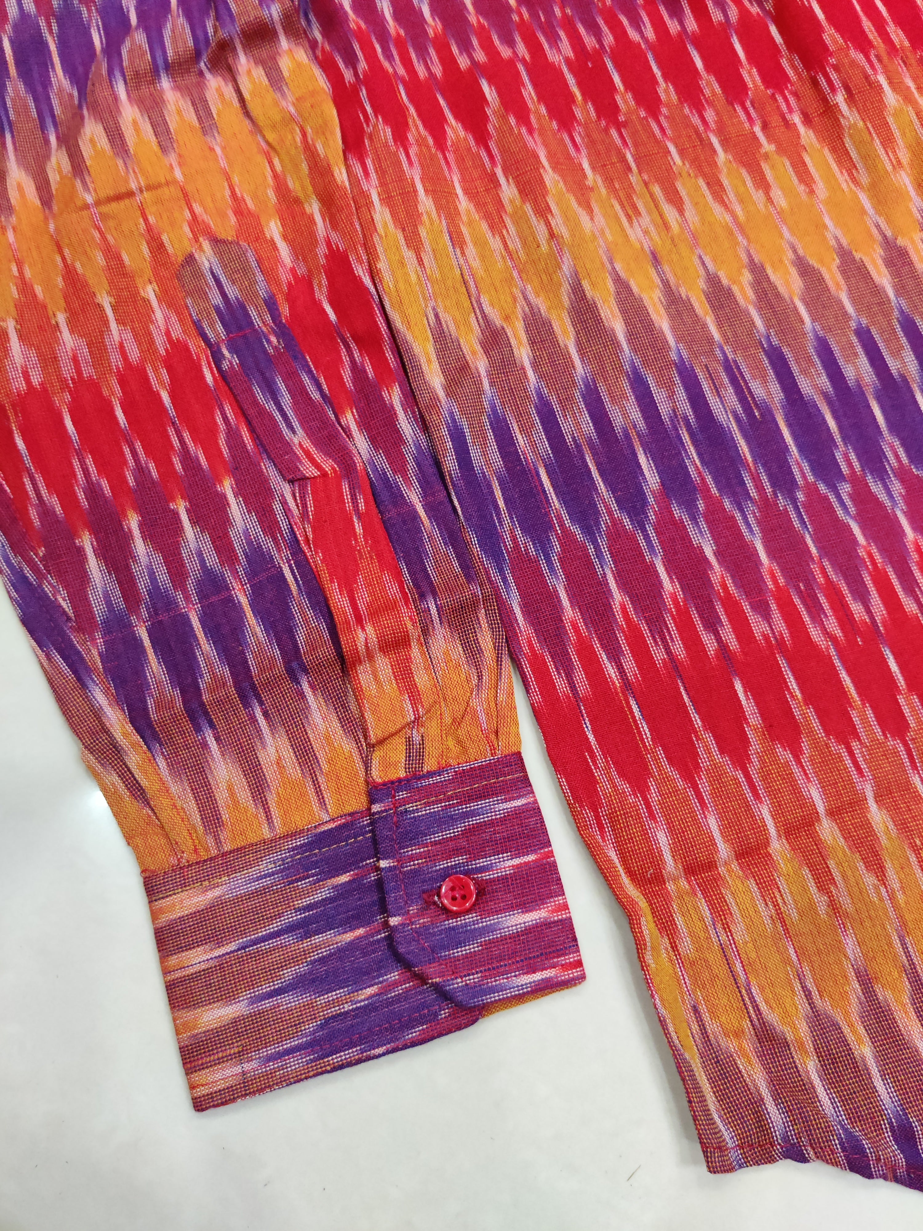 RED BLUE- FULL SLEEVE COTTON MEN POCHAMPALLY IKAT SHIRT 24