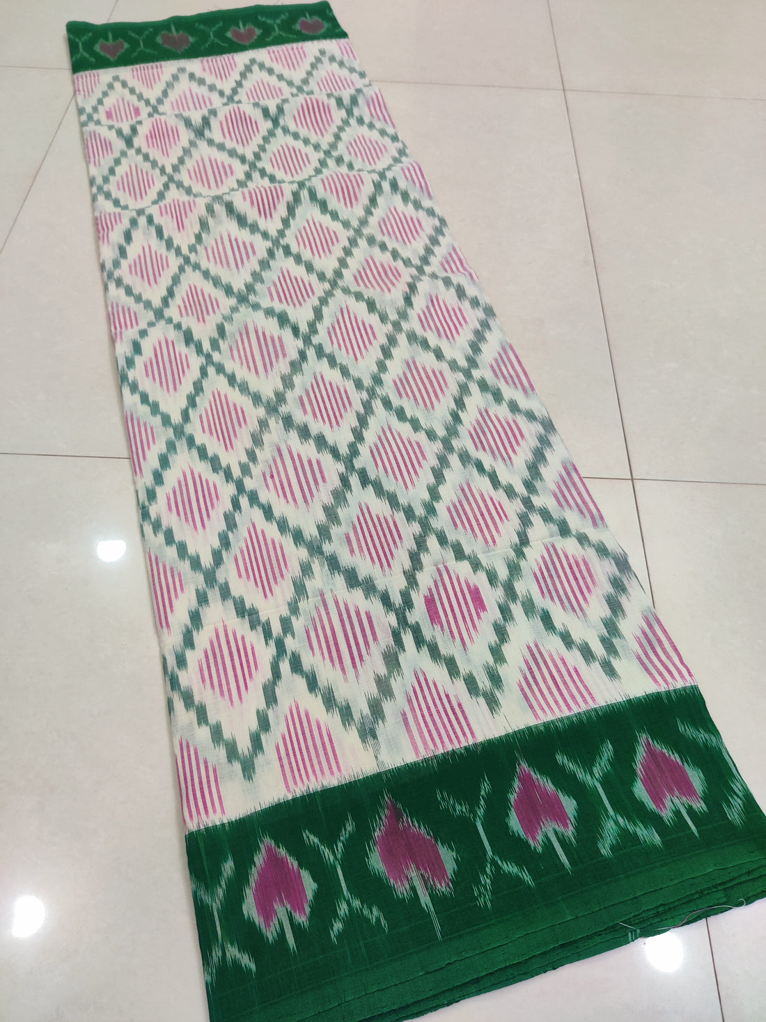 GREEN - MERCERISED PURE COTTON HANDLOOM POCHAMPALLY IKAT SAREE 72