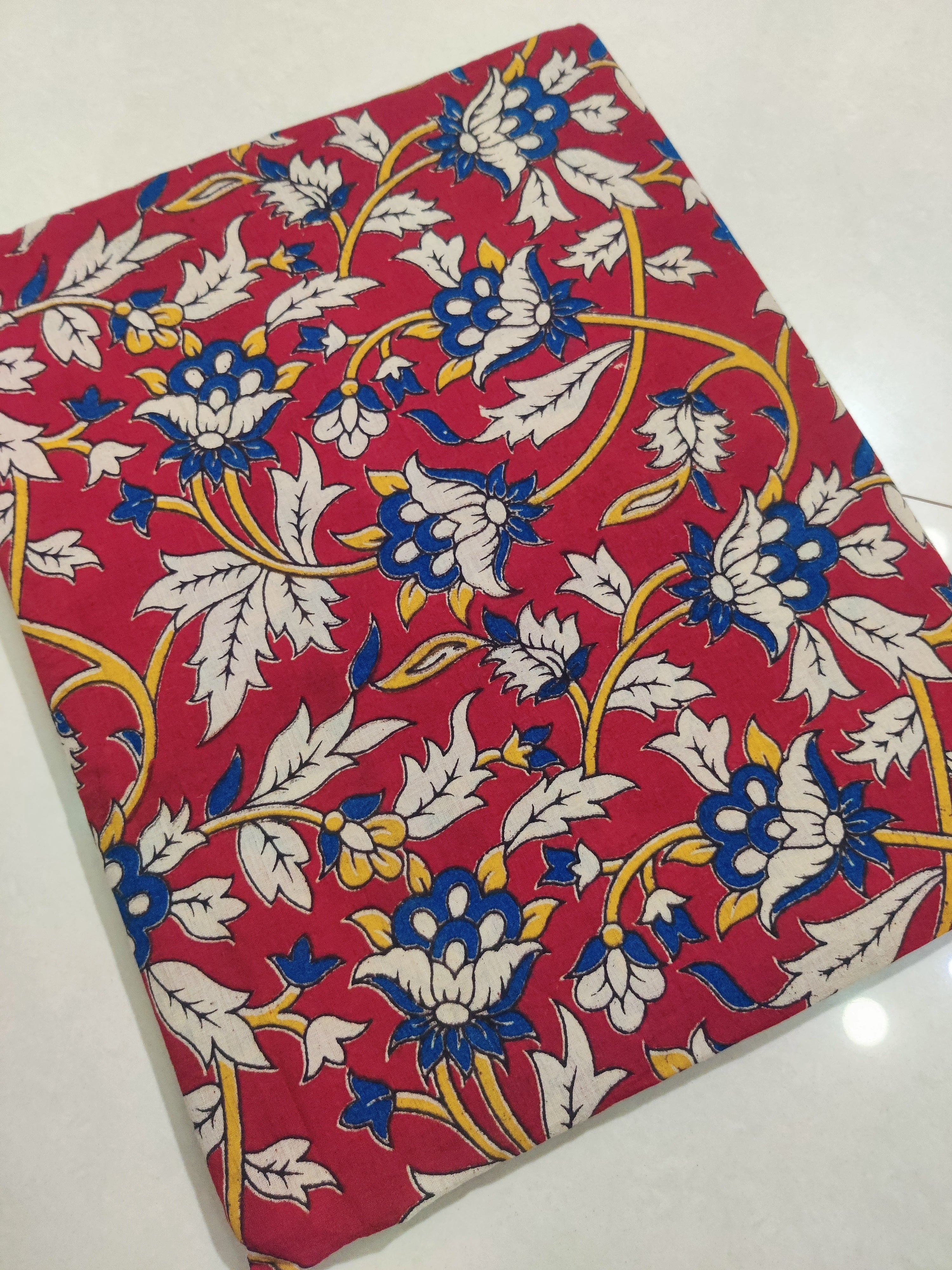 RED- PRINTED COTTON KALAMKARI SAREE 05