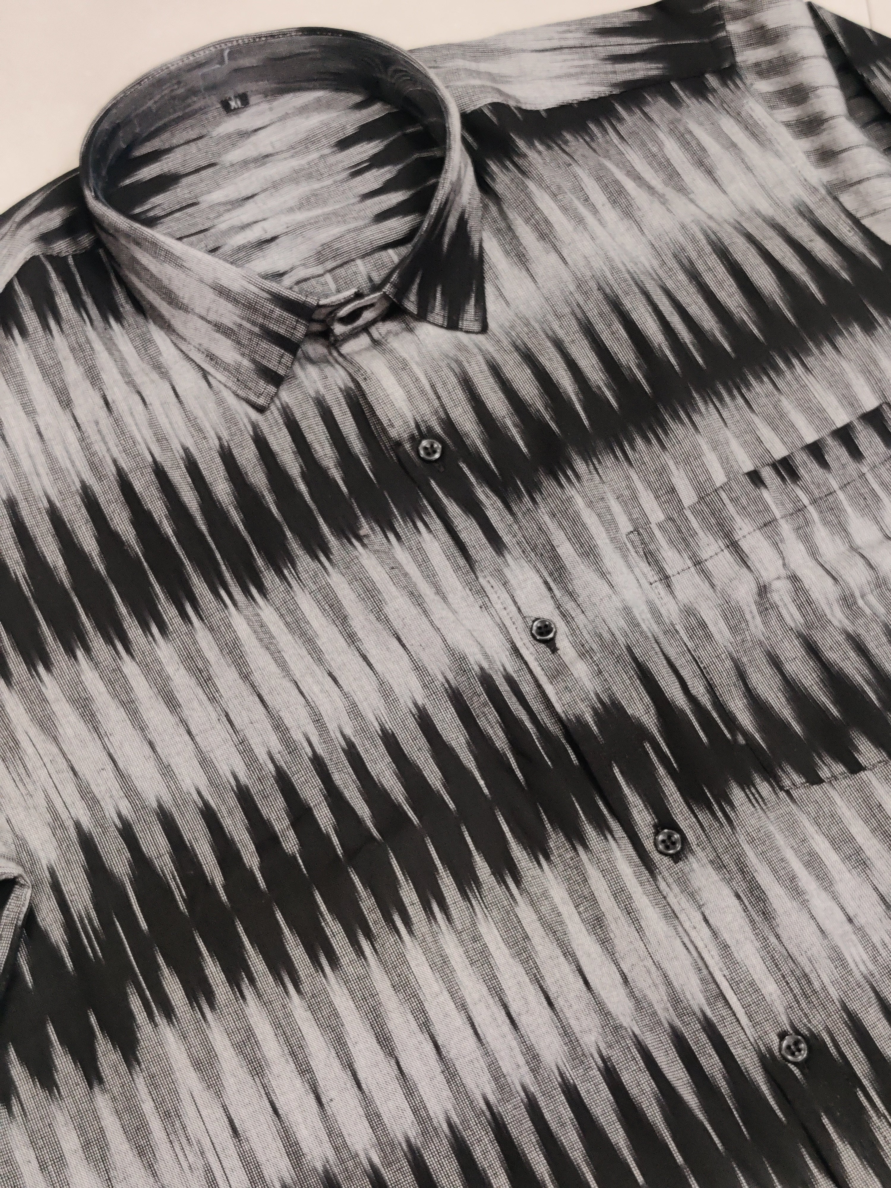 BLACK- FULL SLEEVE COTTON MEN POCHAMPALLY IKAT SHIRT 10