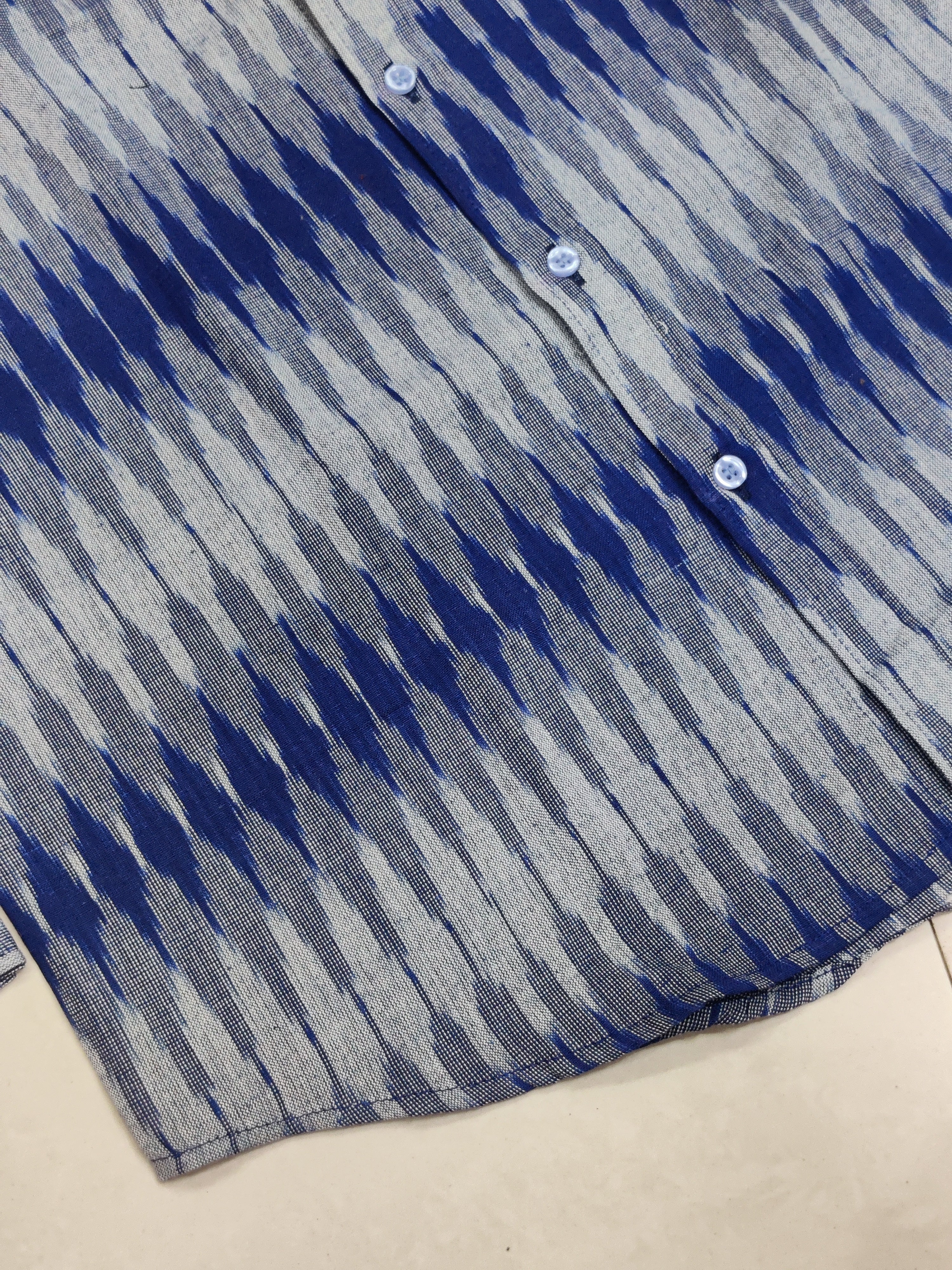 BLUE- FULL SLEEVE COTTON MEN POCHAMPALLY IKAT SHIRT 07