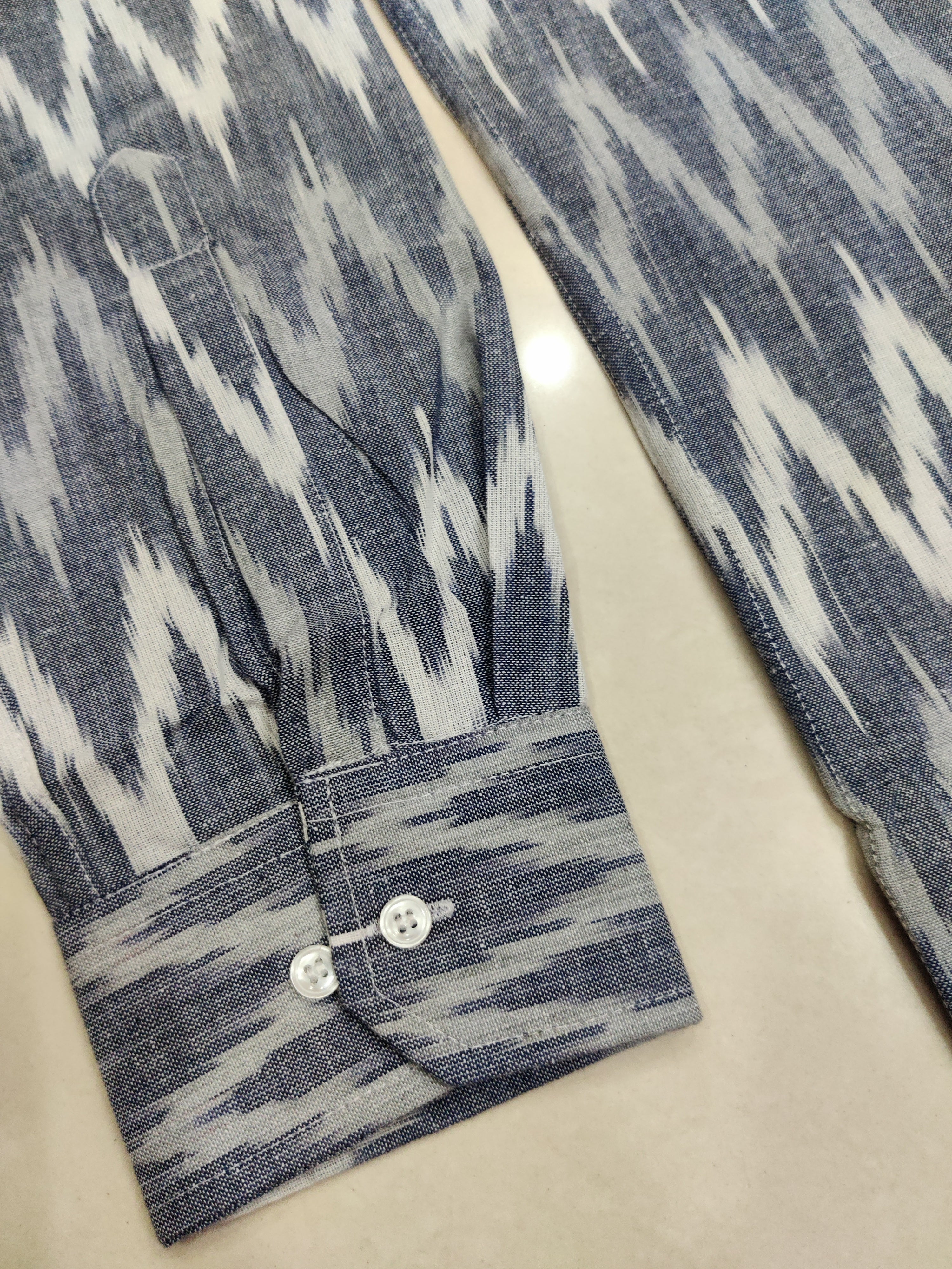 GRAY- FULL SLEEVE COTTON MEN POCHAMPALLY IKAT SHIRT 06