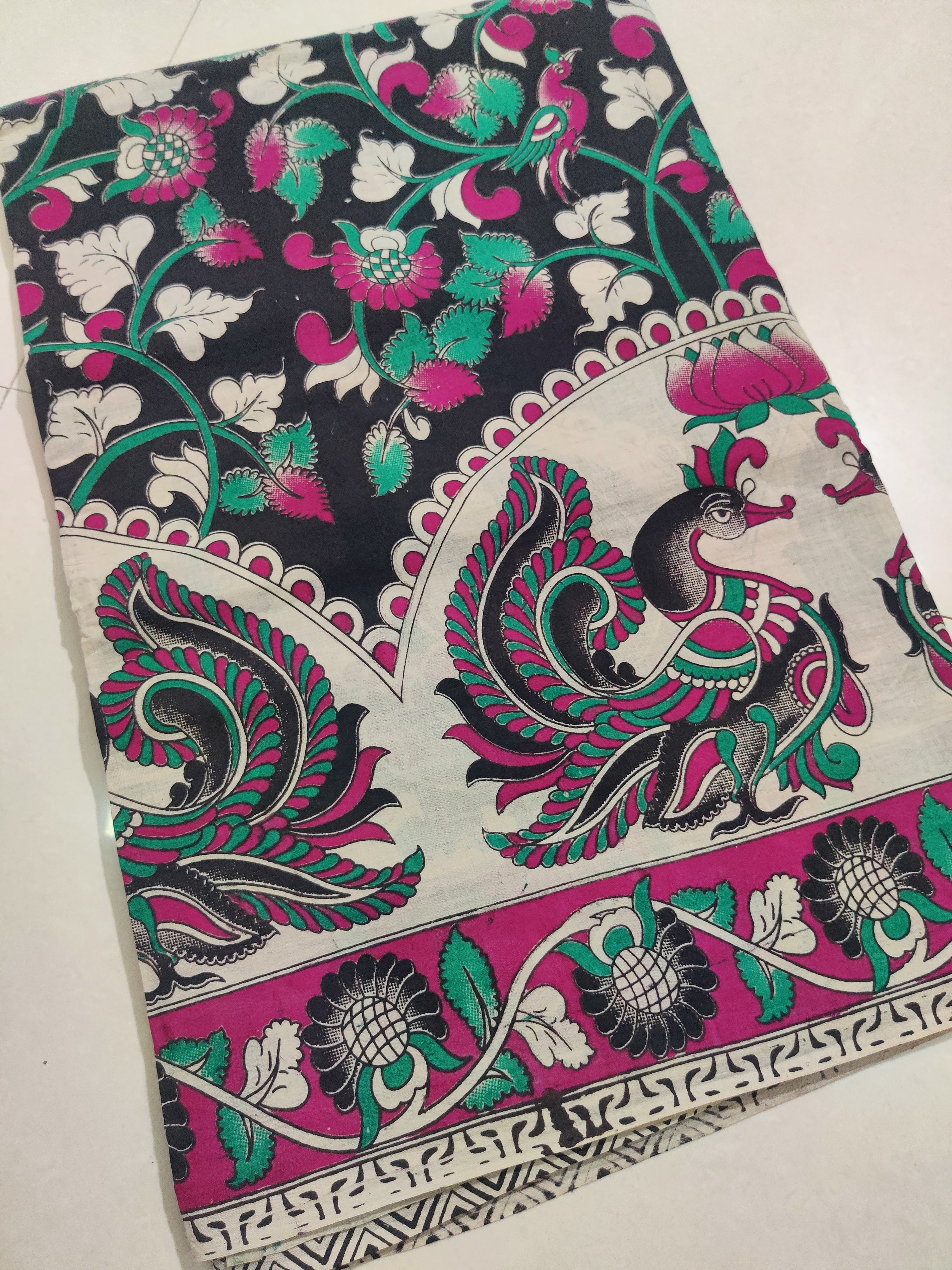 PINK- PRINTED COTTON KALAMKARI SAREE 10