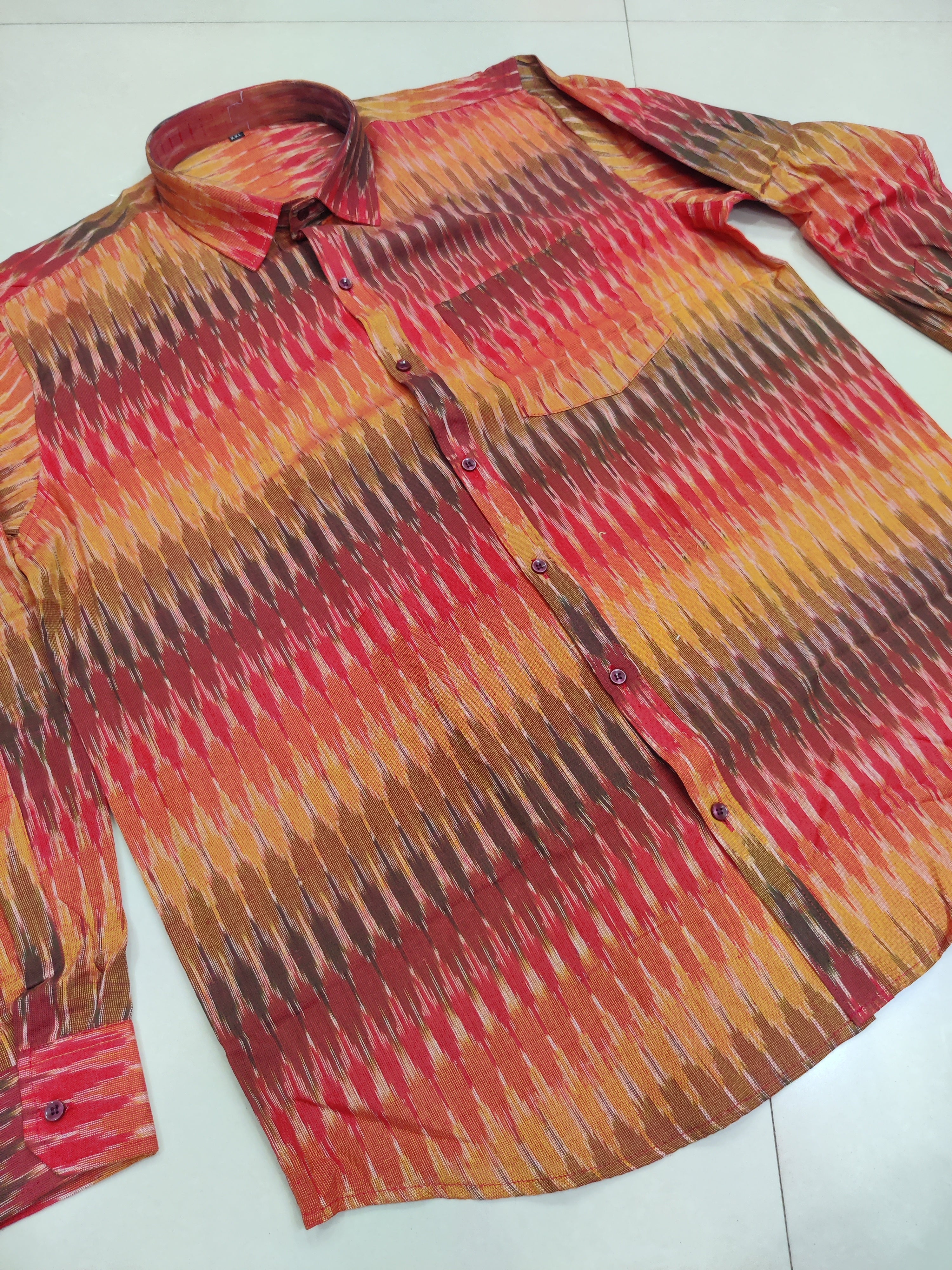 RED- FULL SLEEVE COTTON MEN POCHAMPALLY IKAT SHIRT 08